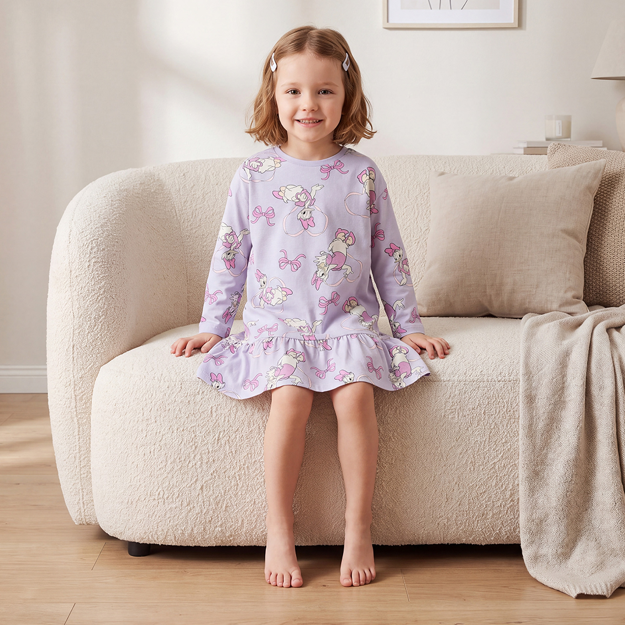 Pack of 2 Disney Cotton Round Neck Long Sleeves Night Dress with Daisy Duck Print-girls-clothing-nightwear-image-2