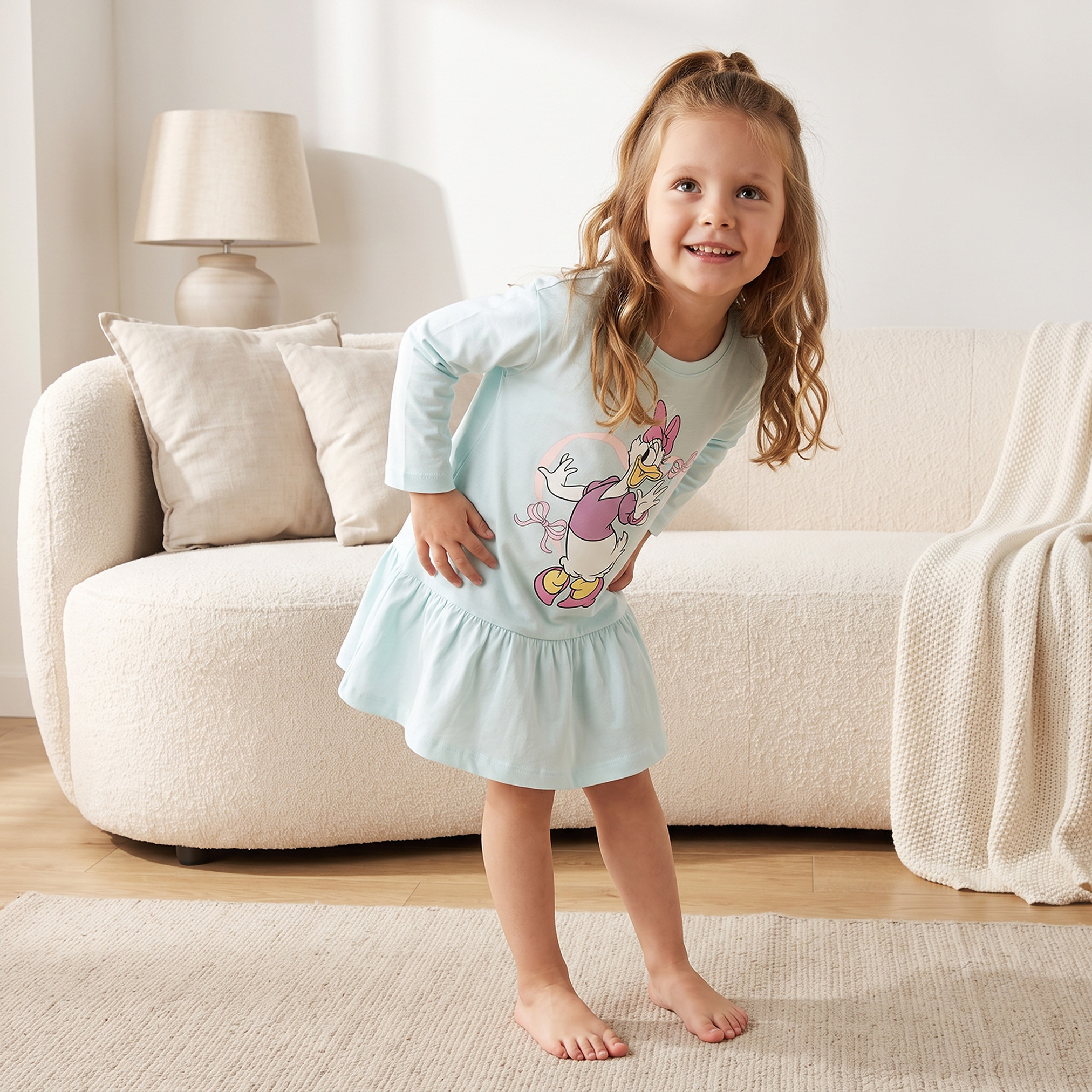 Pack of 2 Disney Cotton Round Neck Long Sleeves Night Dress with Daisy Duck Print-girls-clothing-nightwear-image-4