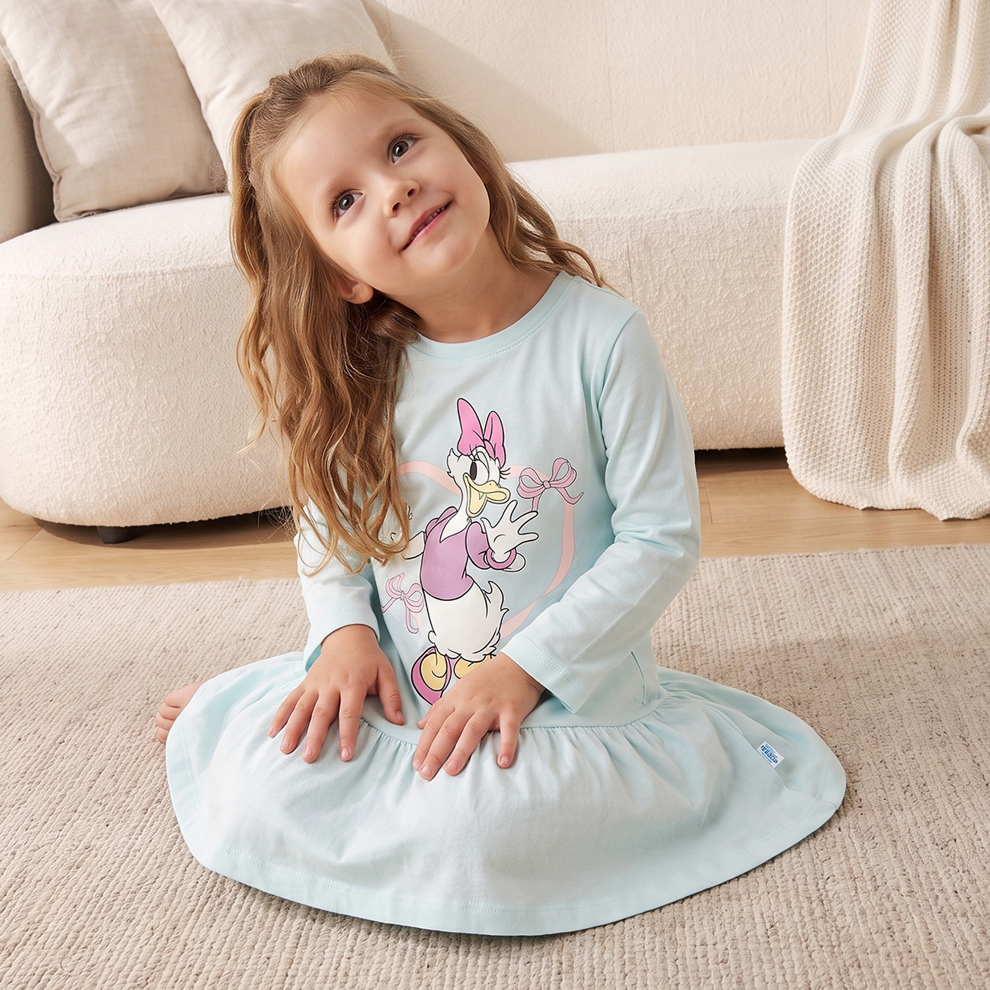 Pack of 2 Disney Cotton Round Neck Long Sleeves Night Dress with Daisy Duck Print-girls-clothing-nightwear-image-9