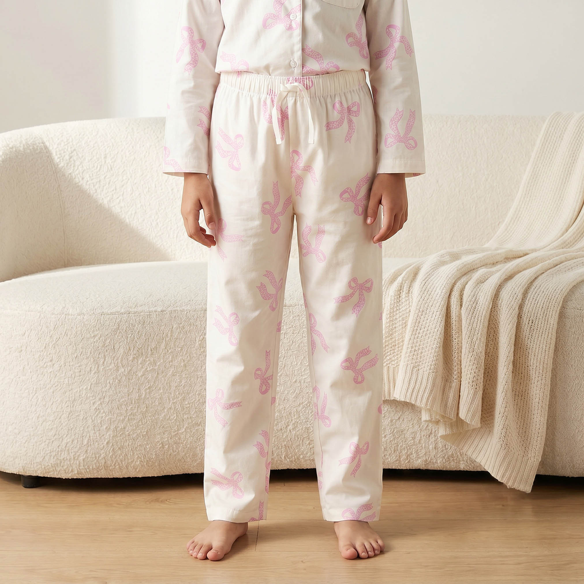 طقم بيجاما قطنية بطبعات فيونكات بياقة وأكمام طويلة من جونيورز-girls-clothing-nightwear-image-3