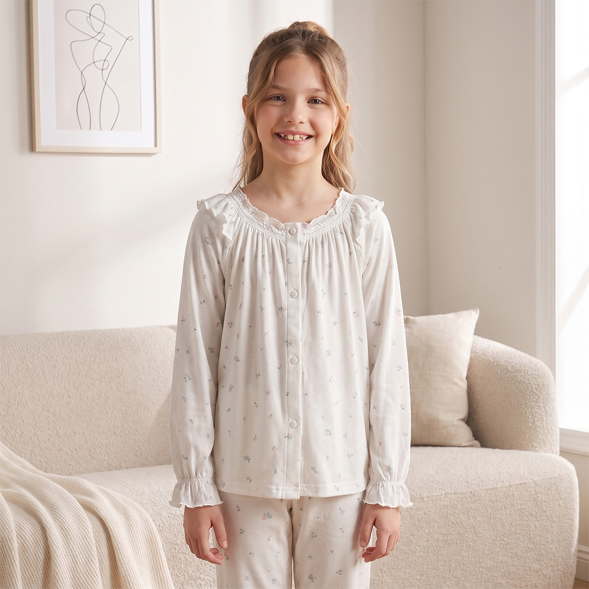 طقم بيجاما قطن بياقة مستديرة وأكمام طويلة بطبعات ديناصورات من جونيورز-girls-clothing-nightwear-image-2