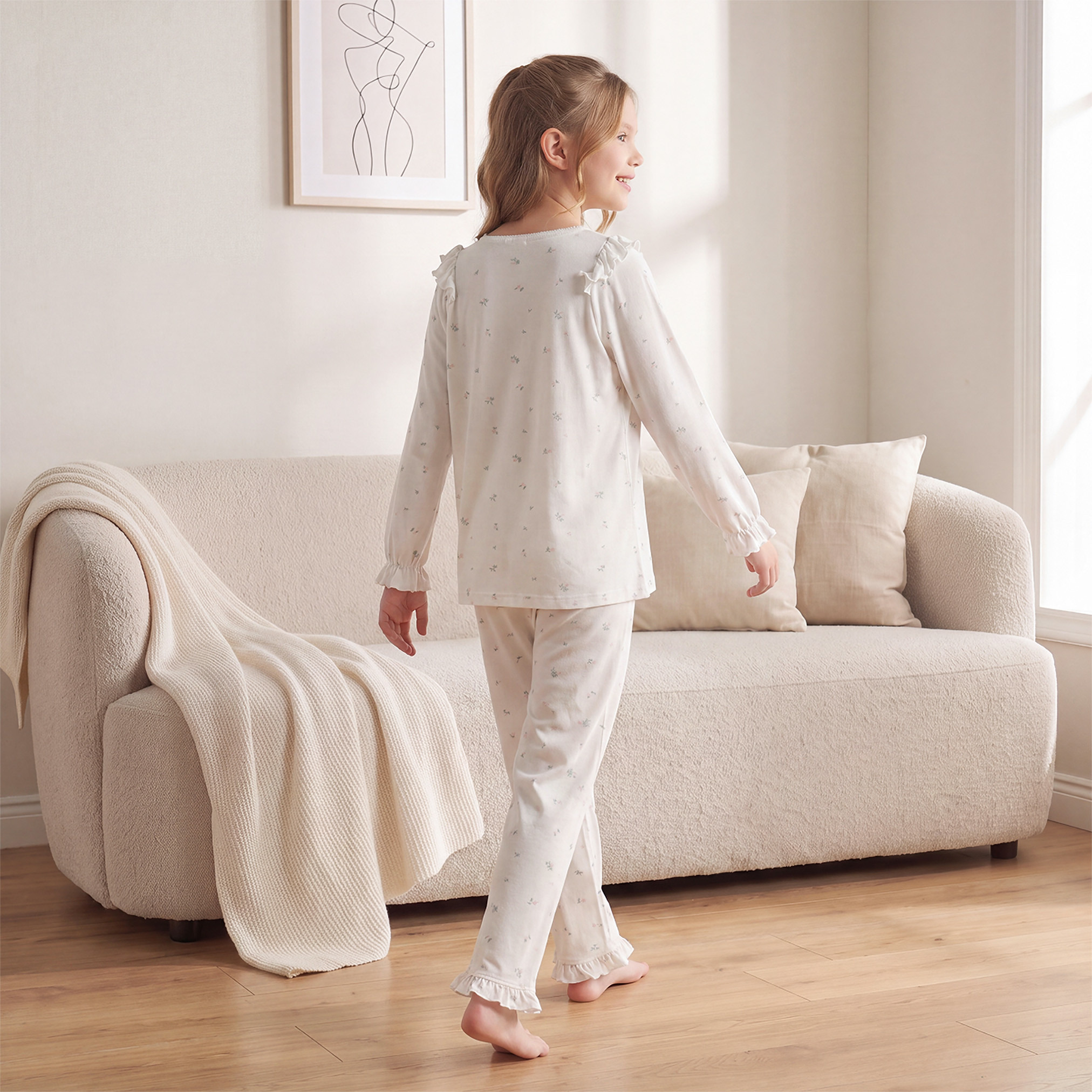 طقم بيجاما قطن بياقة مستديرة وأكمام طويلة بطبعات ديناصورات من جونيورز-girls-clothing-nightwear-image-4