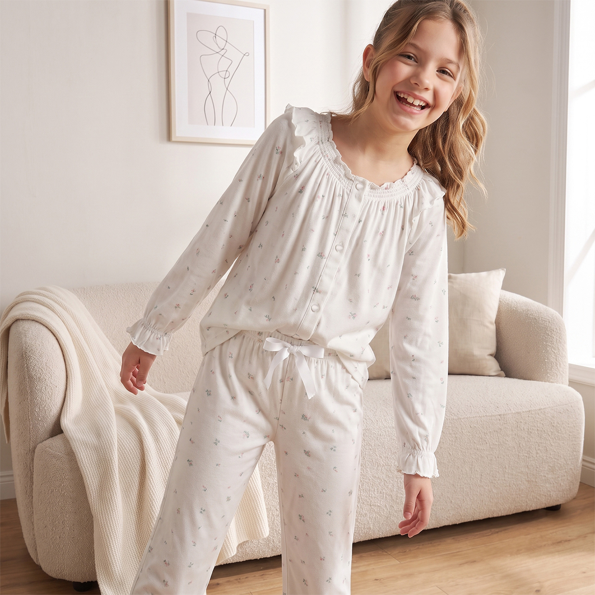طقم بيجاما قطن بياقة مستديرة وأكمام طويلة بطبعات ديناصورات من جونيورز-girls-clothing-nightwear-image-7