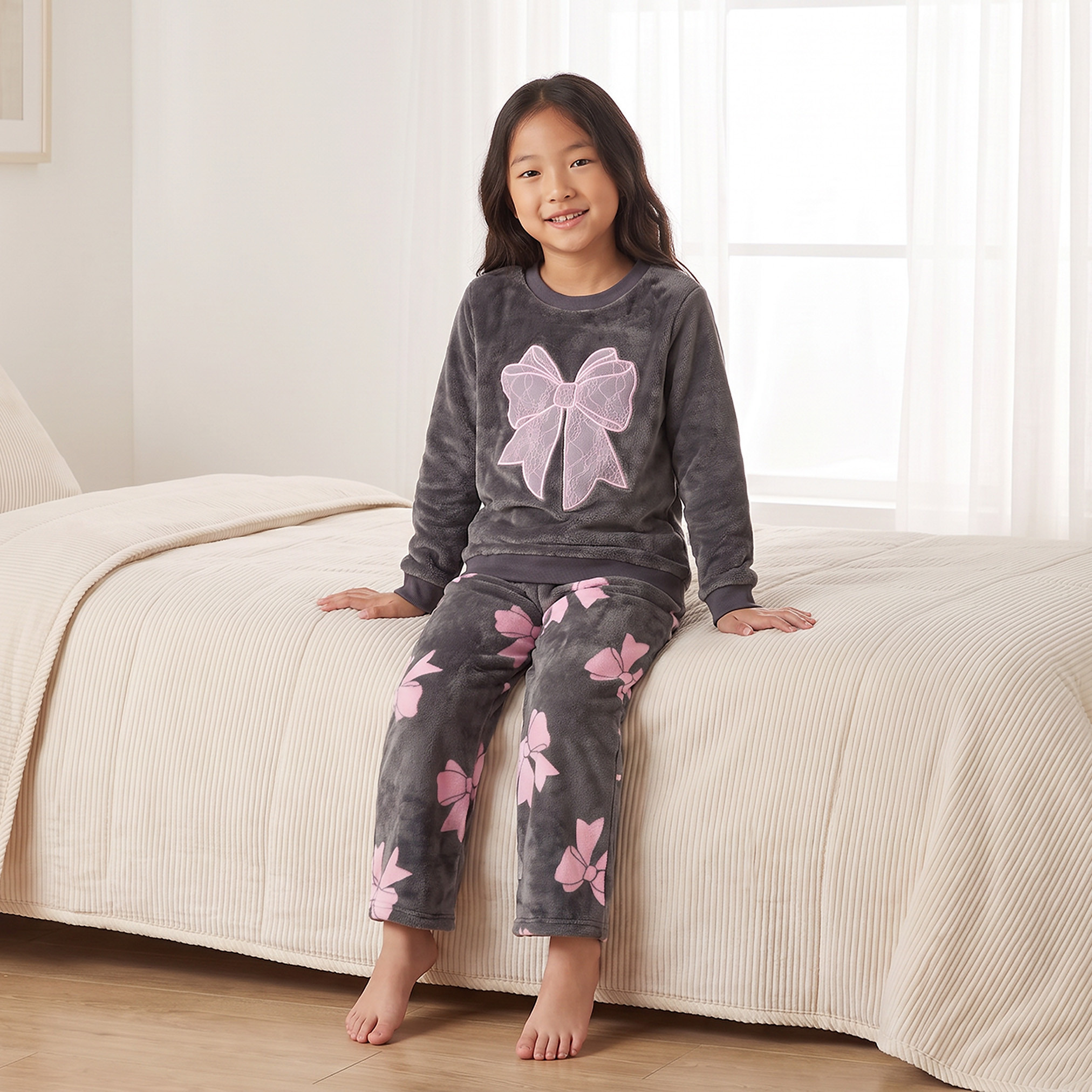 طقم بيجاما بياقة ضيقة وأكمام طويلة بطبعات فيونكة من جونيورز-girls-clothing-nightwear-image-6