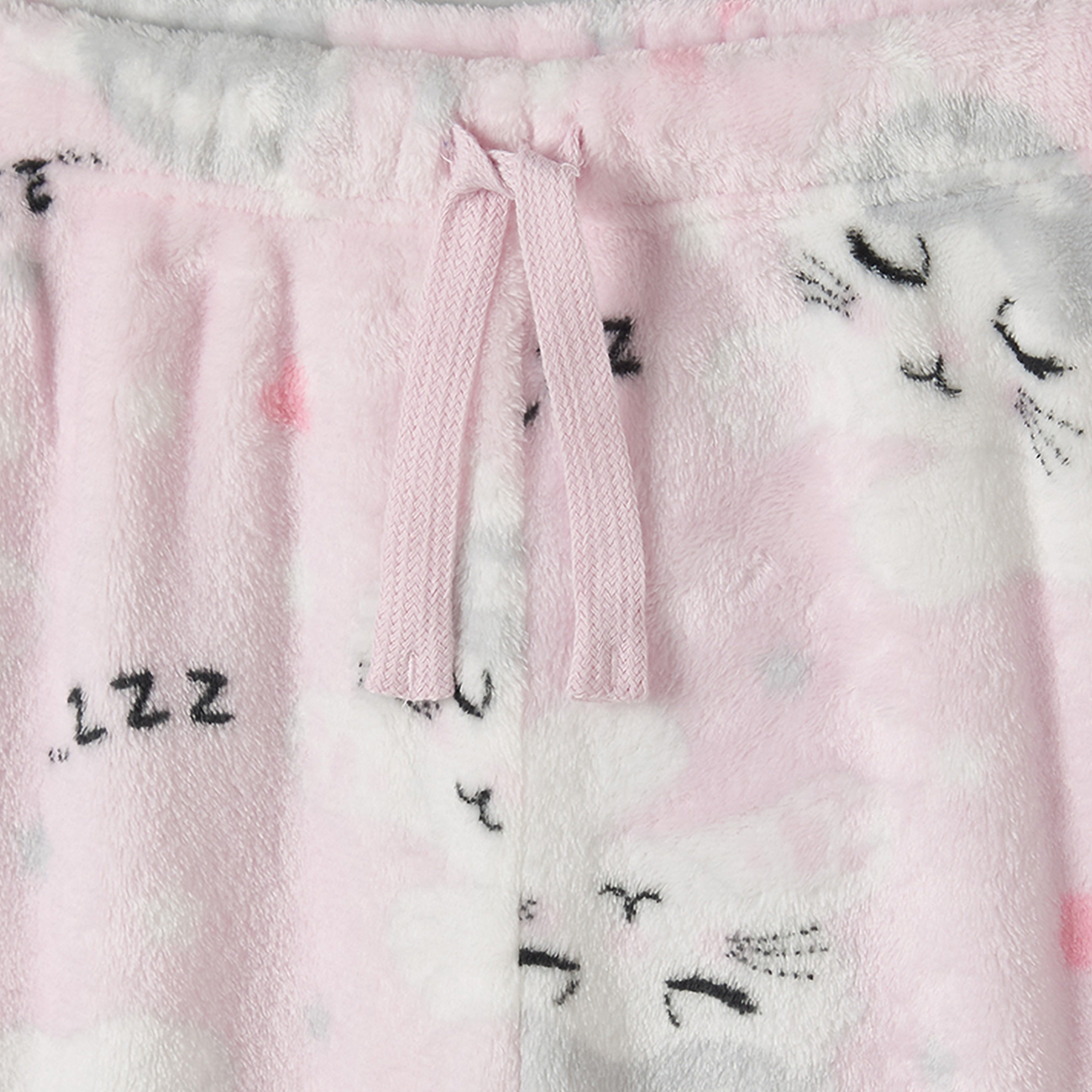 Juniors Crew Neck Long Sleeves Pyjama Set with Cat Applique-girls-clothing-nightwear-image-8