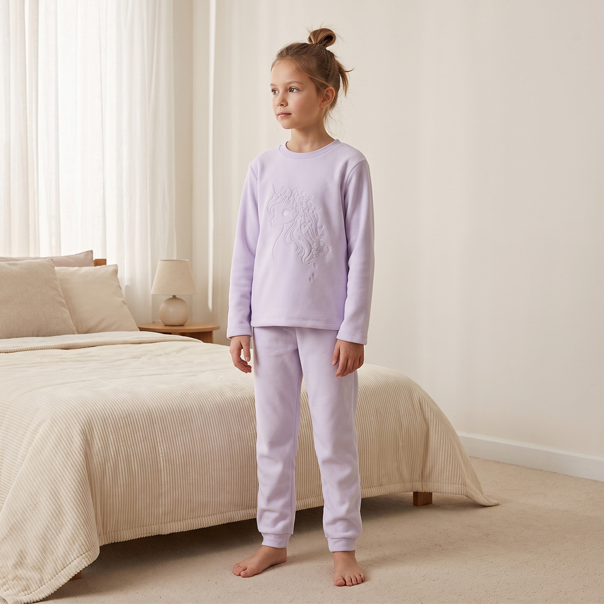 Juniors Girls Crew Neck Long Sleeves Pyjama Set with Assorted Print-girls-clothing-nightwear-image-1