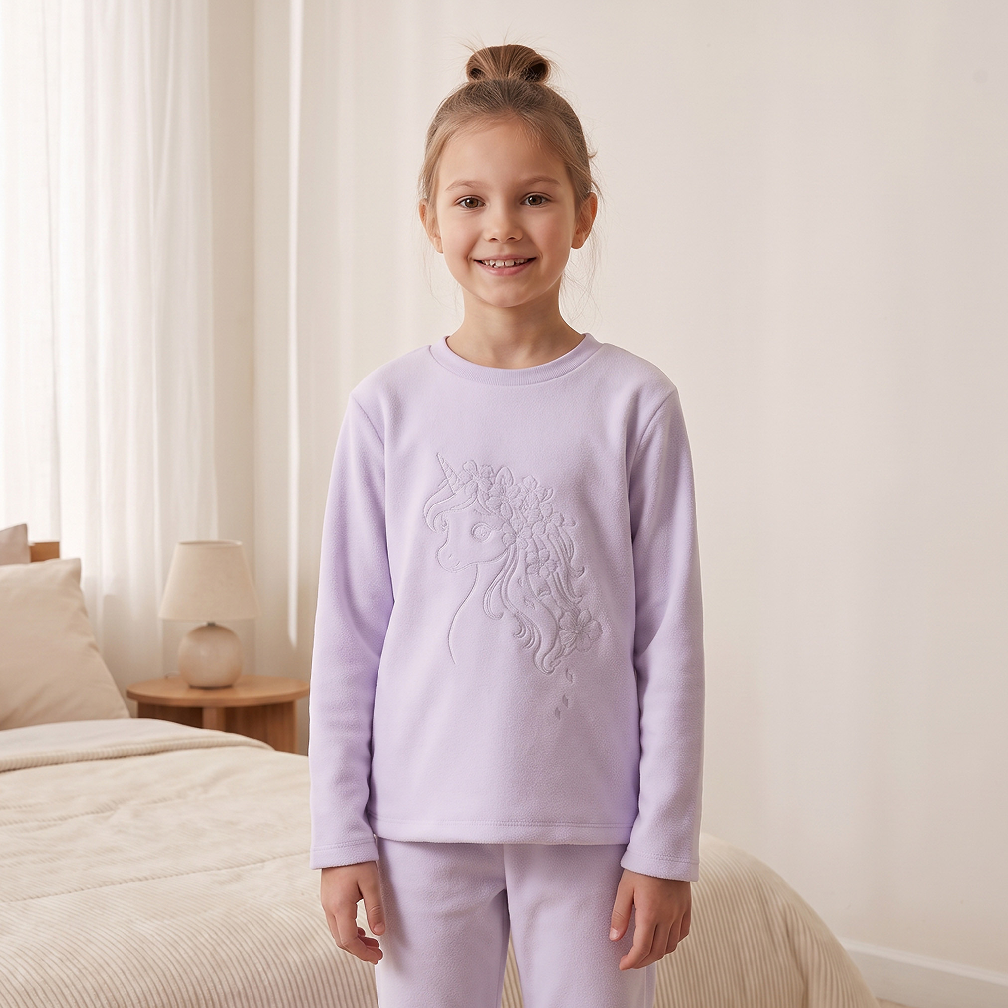 Juniors Girls Crew Neck Long Sleeves Pyjama Set with Assorted Print-girls-clothing-nightwear-image-2