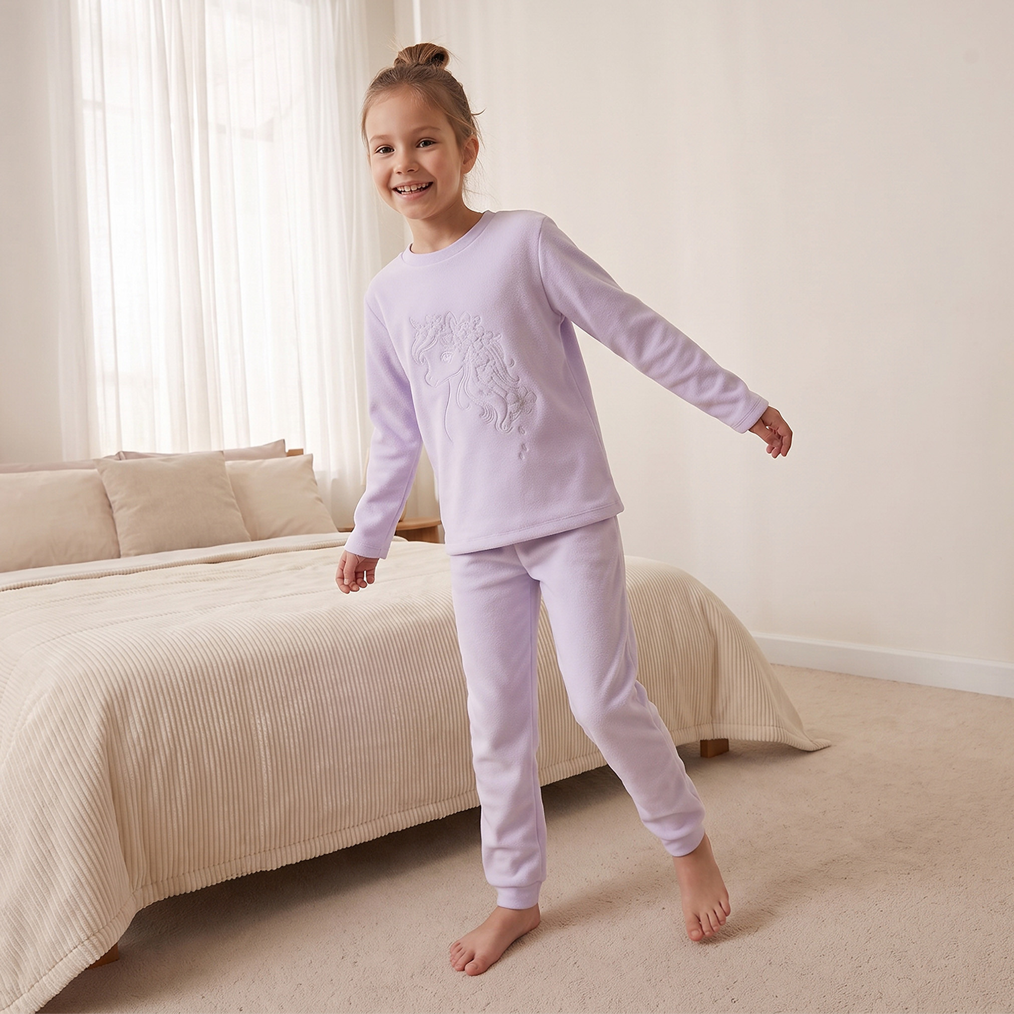 Juniors Girls Crew Neck Long Sleeves Pyjama Set with Assorted Print-girls-clothing-nightwear-image-7