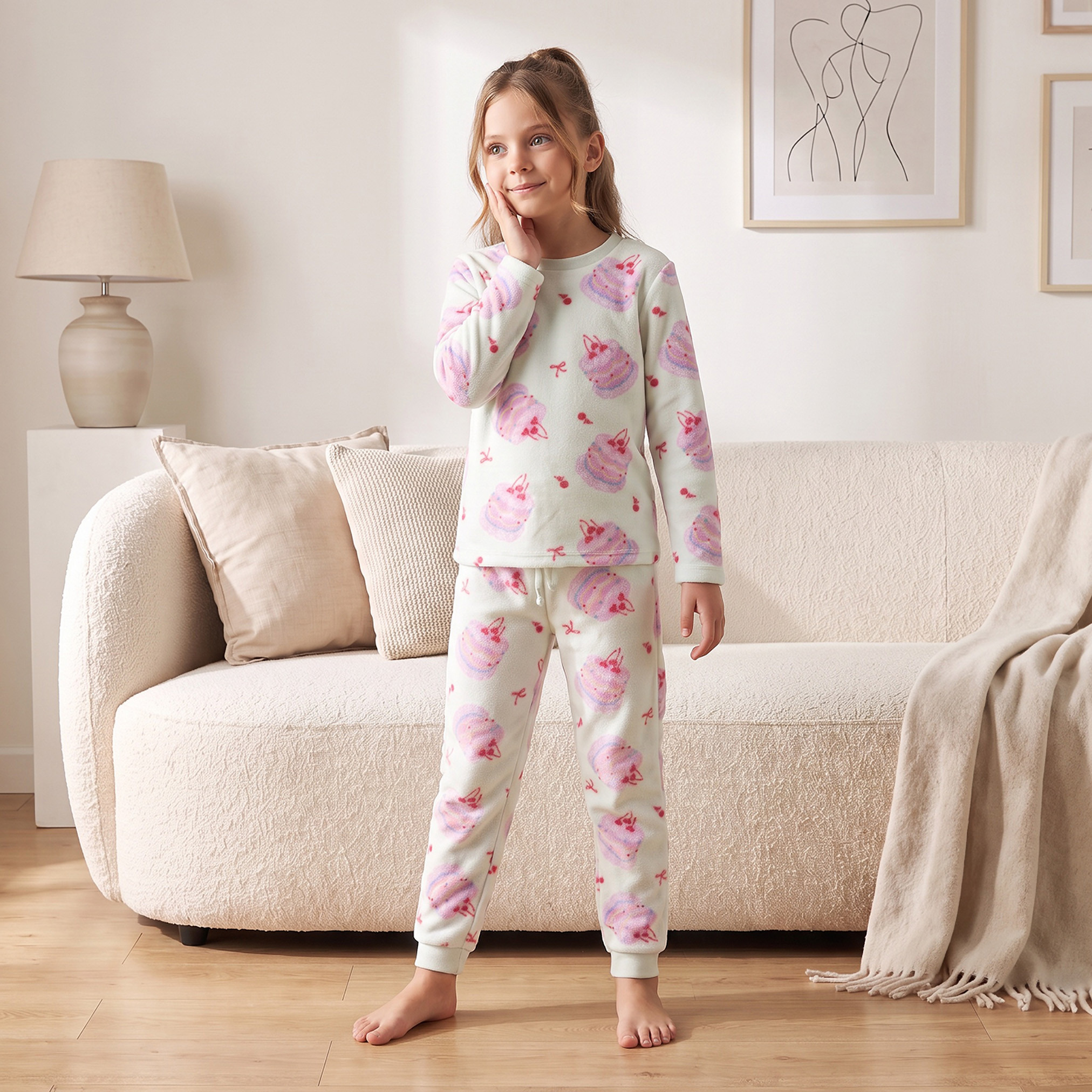 Juniors Girls Crew Neck Long Sleeves Pyjama Set with Assorted Print-girls-clothing-nightwear-image-1