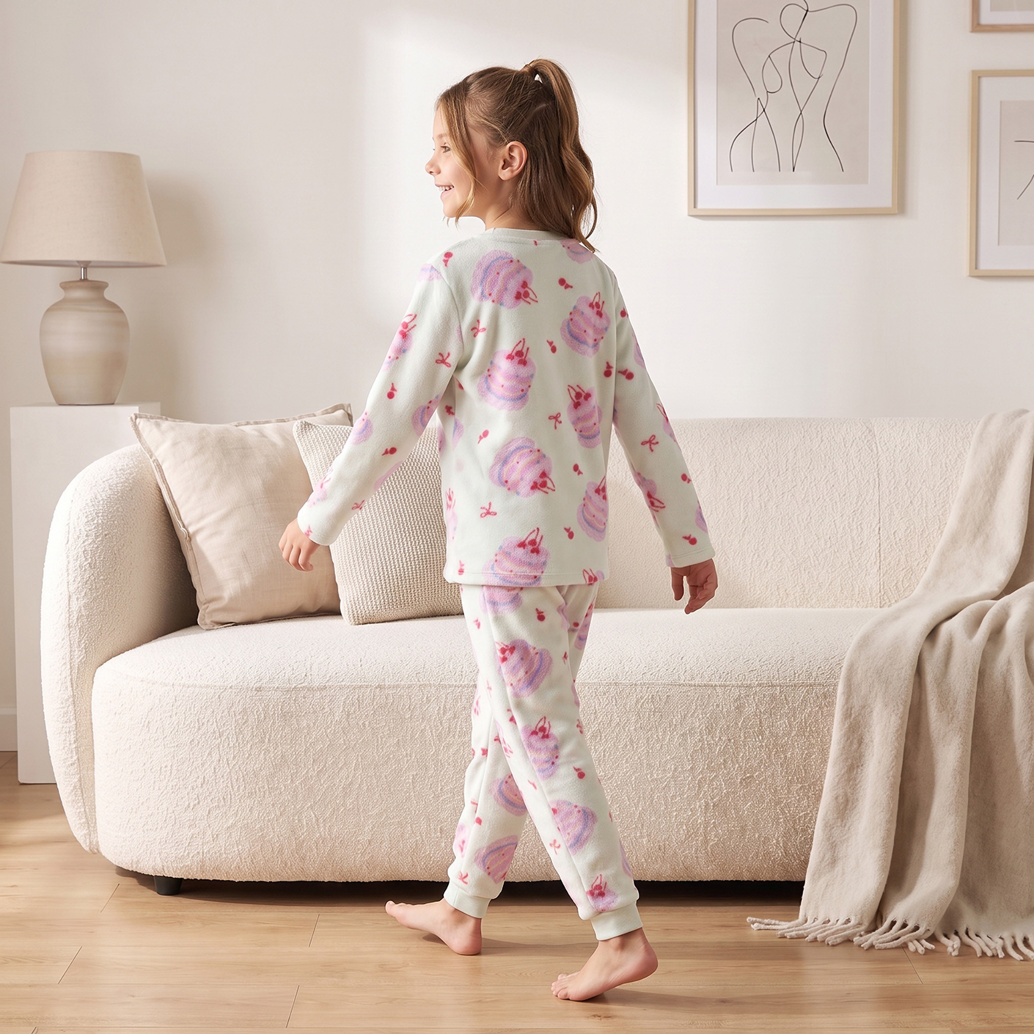 Juniors Girls Crew Neck Long Sleeves Pyjama Set with Assorted Print-girls-clothing-nightwear-image-4