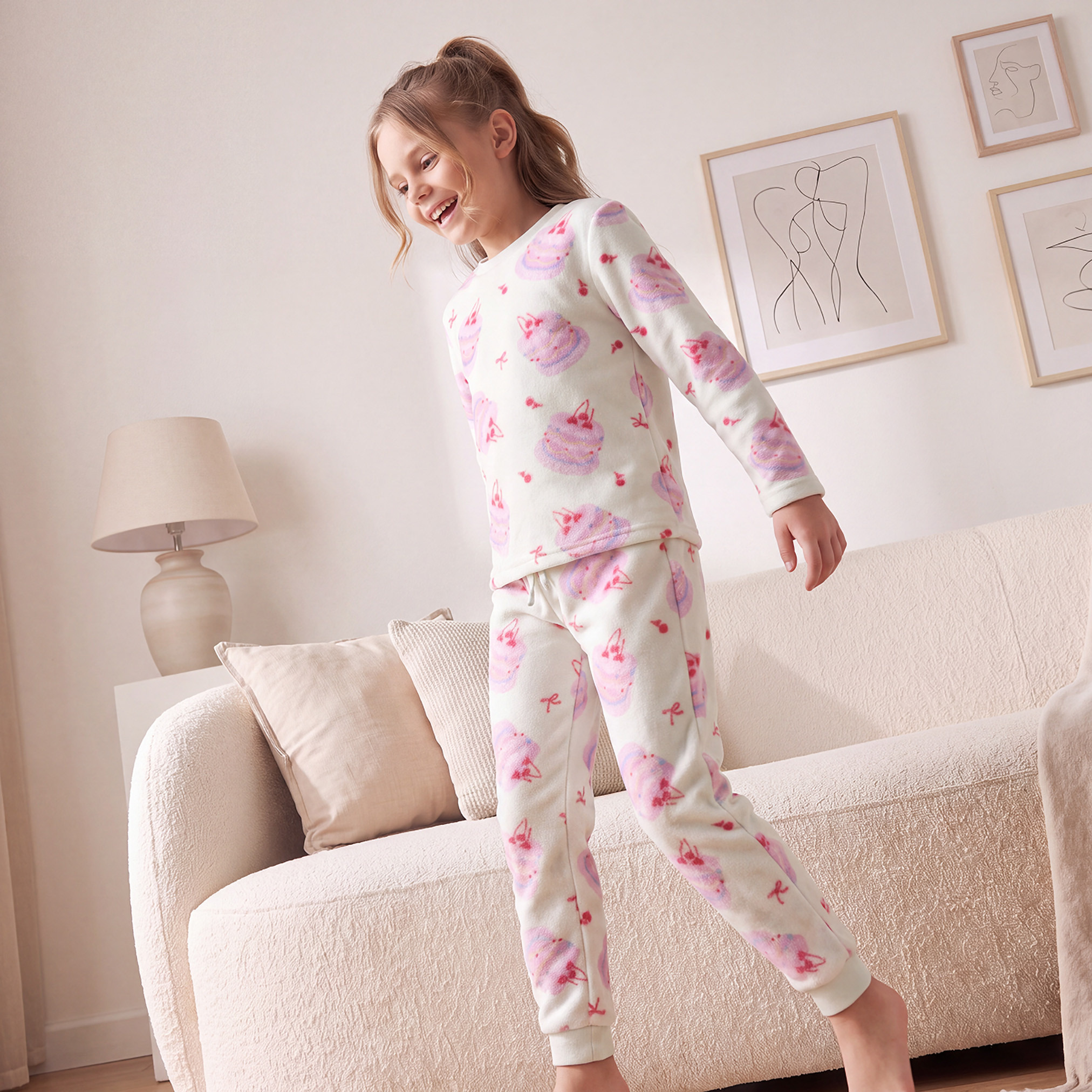 Juniors Girls Crew Neck Long Sleeves Pyjama Set with Assorted Print-girls-clothing-nightwear-image-5