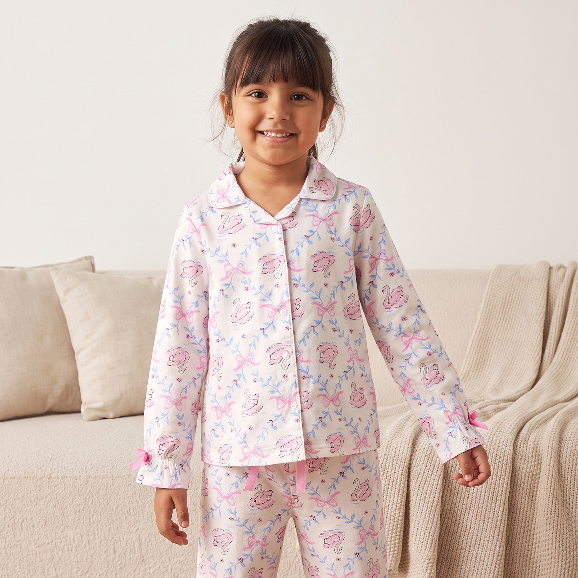 طقم بيجاما قطن بياقة عادية وأكمام طويلة وطبعات من جونيورز-girls-clothing-nightwear-image-2