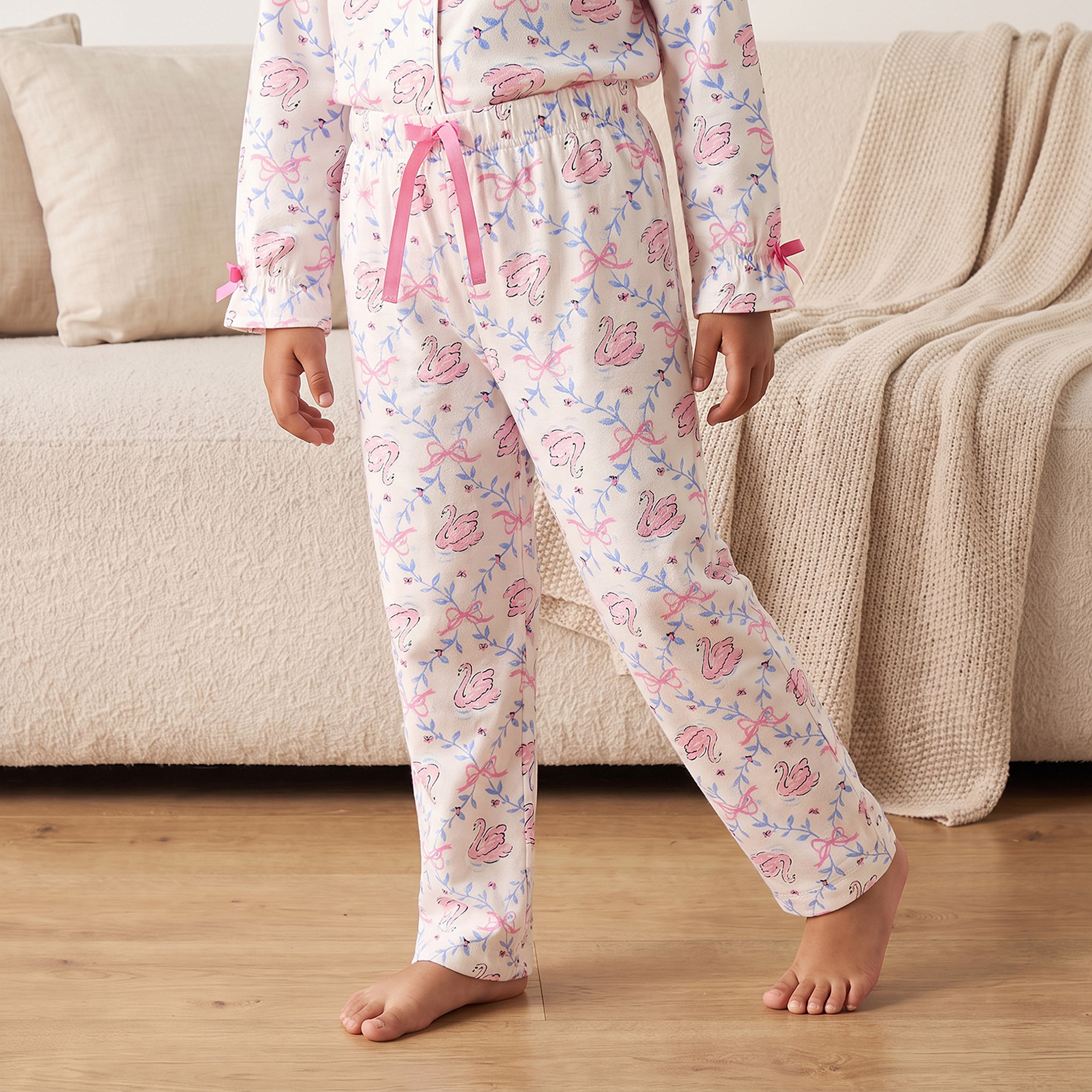 طقم بيجاما قطن بياقة عادية وأكمام طويلة وطبعات من جونيورز-girls-clothing-nightwear-image-3