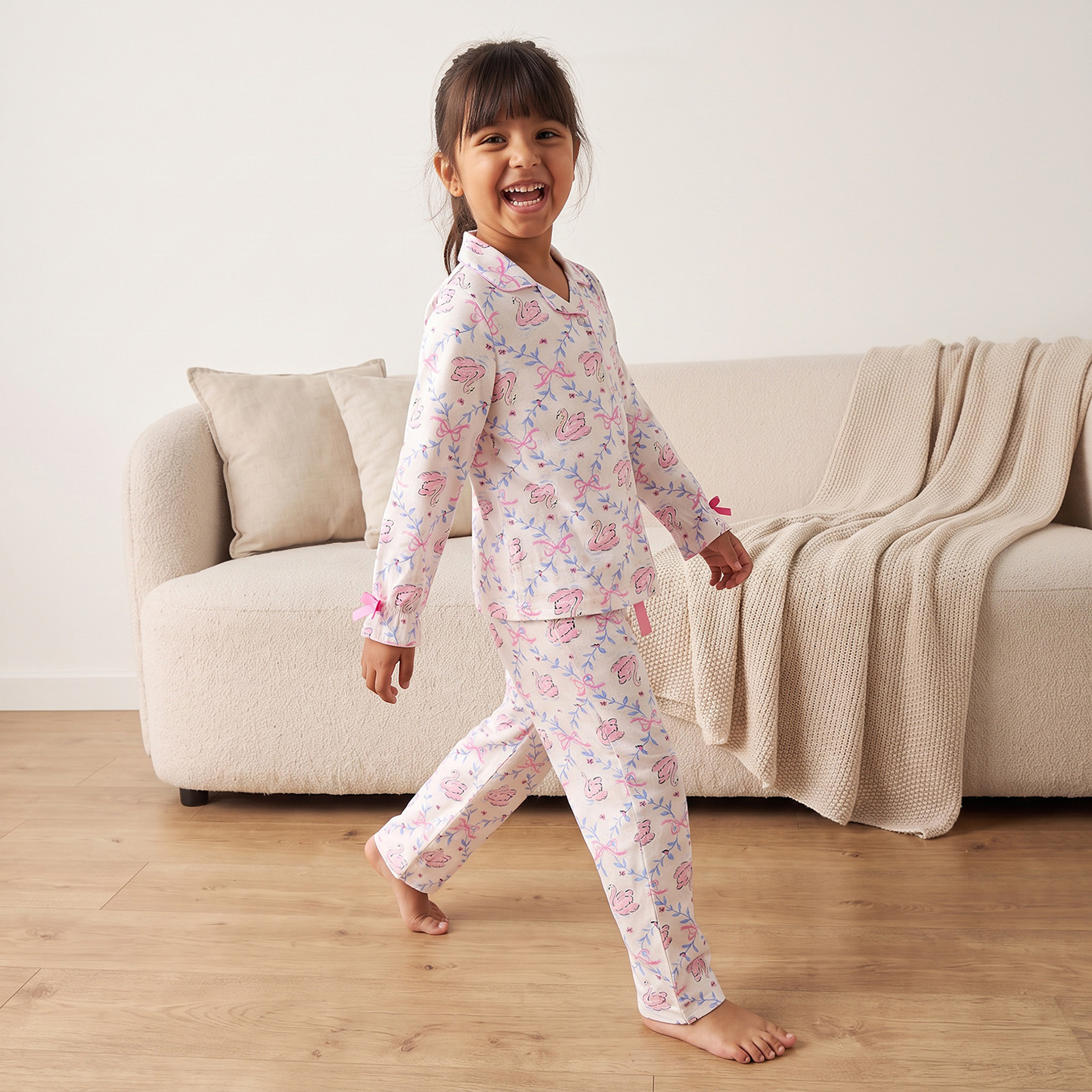 طقم بيجاما قطن بياقة عادية وأكمام طويلة وطبعات من جونيورز-girls-clothing-nightwear-image-8