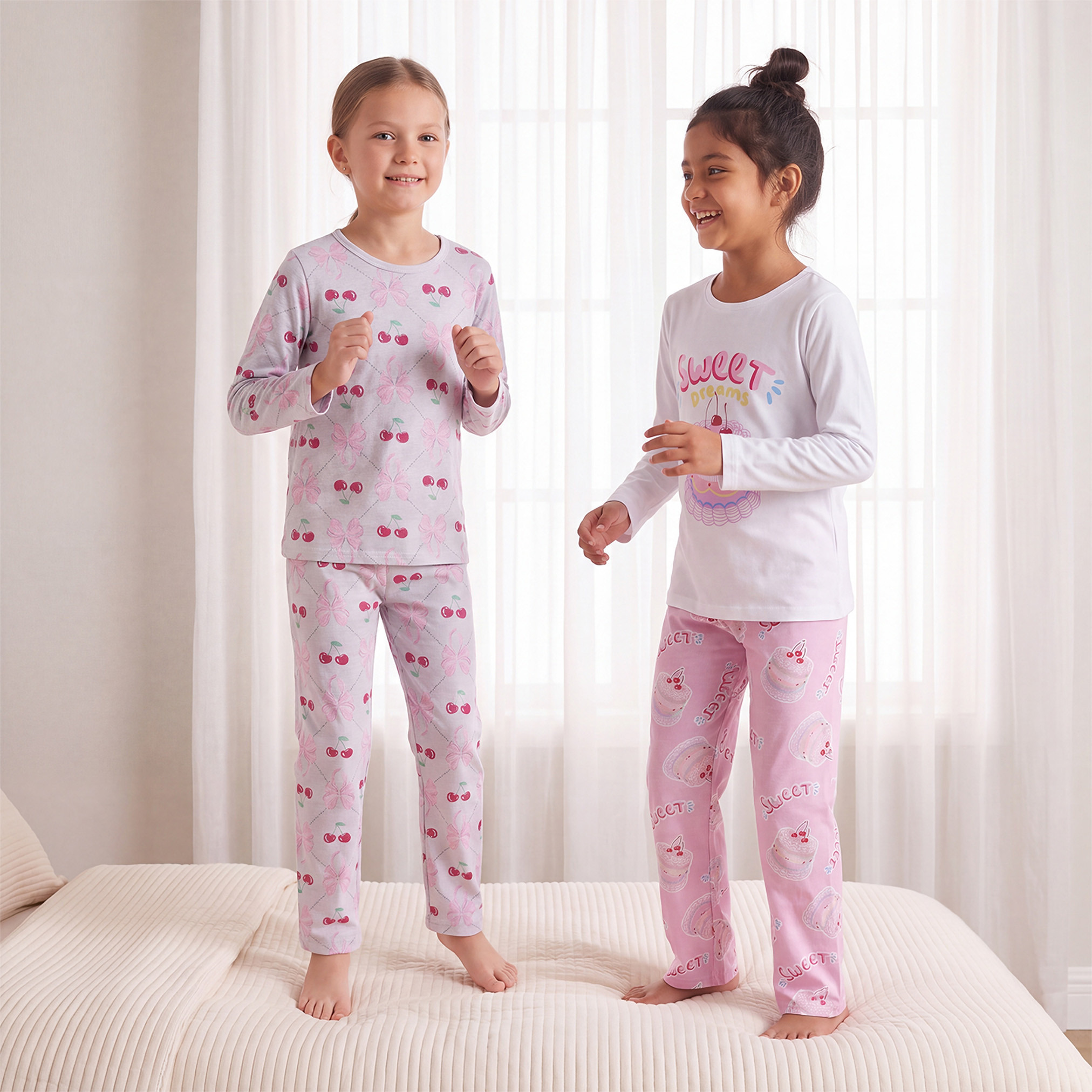 طقم بيجاما قطني للأطفال بياقة دائرية وأكمام طويلة بنقوش متنوعة من جونيورز - قطعتين-boys-clothing-nightwear-image-1
