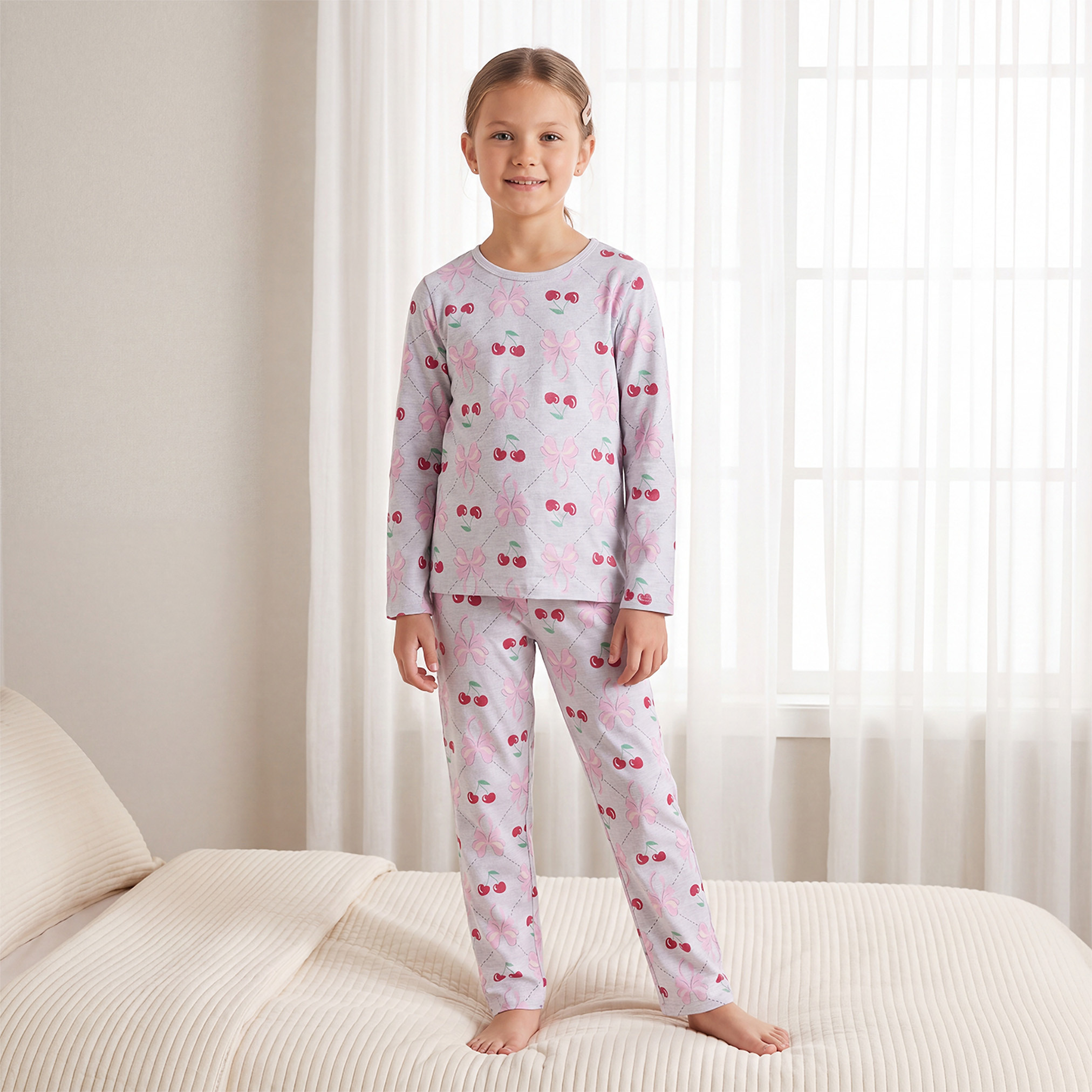 طقم بيجاما قطني للأطفال بياقة دائرية وأكمام طويلة بنقوش متنوعة من جونيورز - قطعتين-boys-clothing-nightwear-image-3