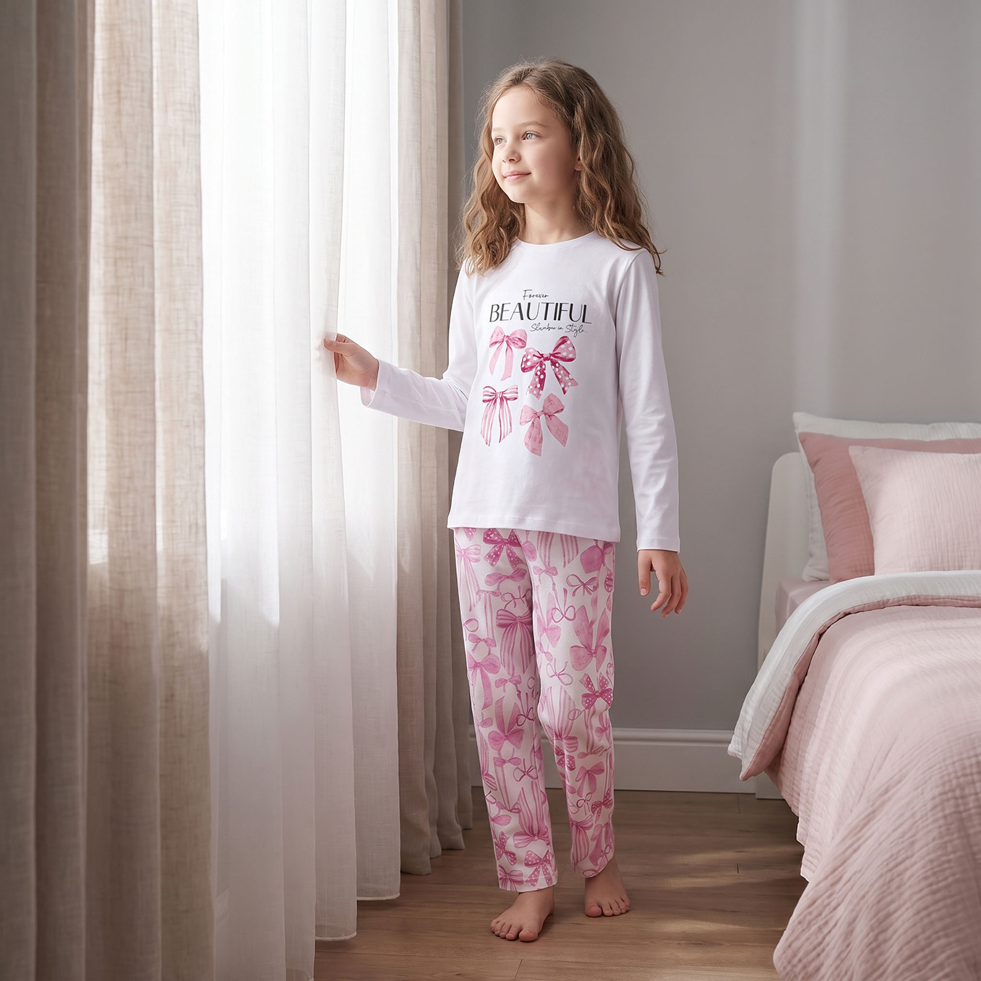 Pack of 2 Juniors Cotton Crew Neck Long Sleeves Pyjama Set with Assorted Print-boys-clothing-nightwear-image-2