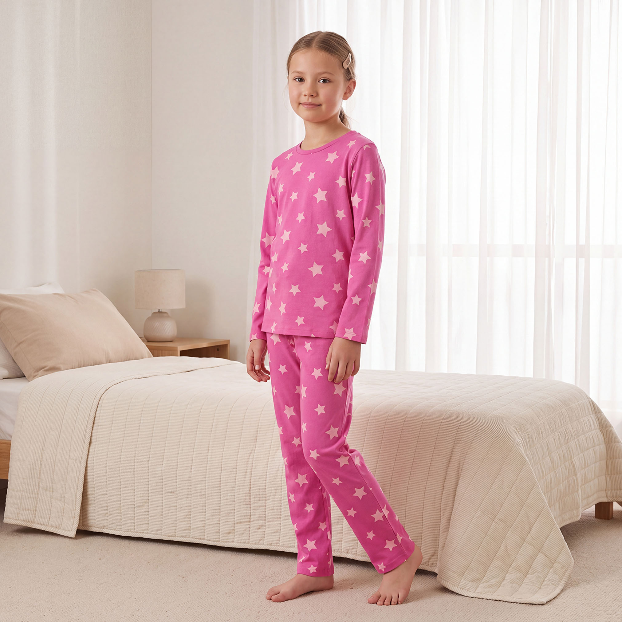 Pack of 2 Juniors Cotton Crew Neck Long Sleeves Pyjama Set with Assorted Print-boys-clothing-nightwear-image-3