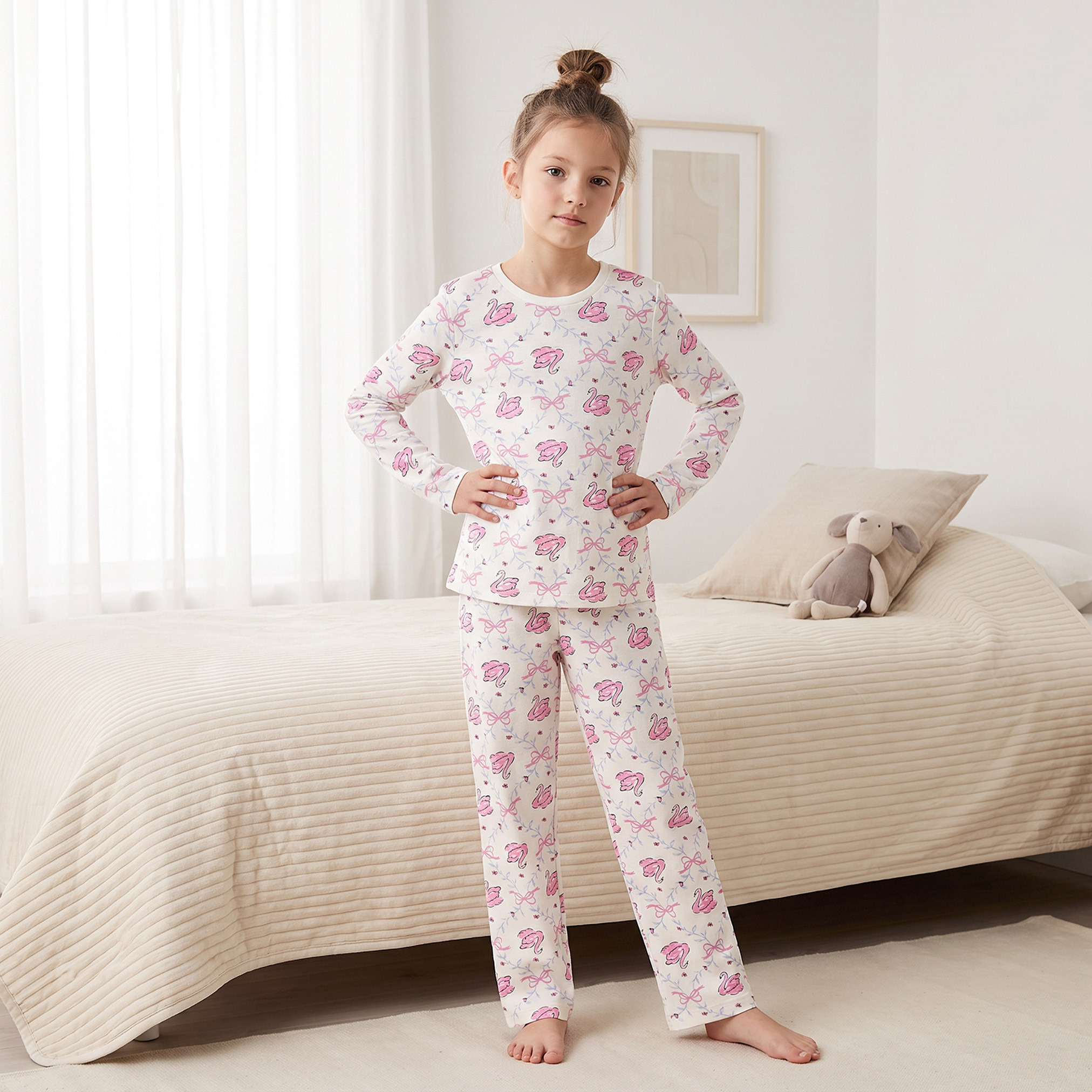 طقم من 2 - طقم بيجاما قطن بياقة ضيقة وأكمام طويلة وطبعات من جونيورز-girls-clothing-nightwear-image-2