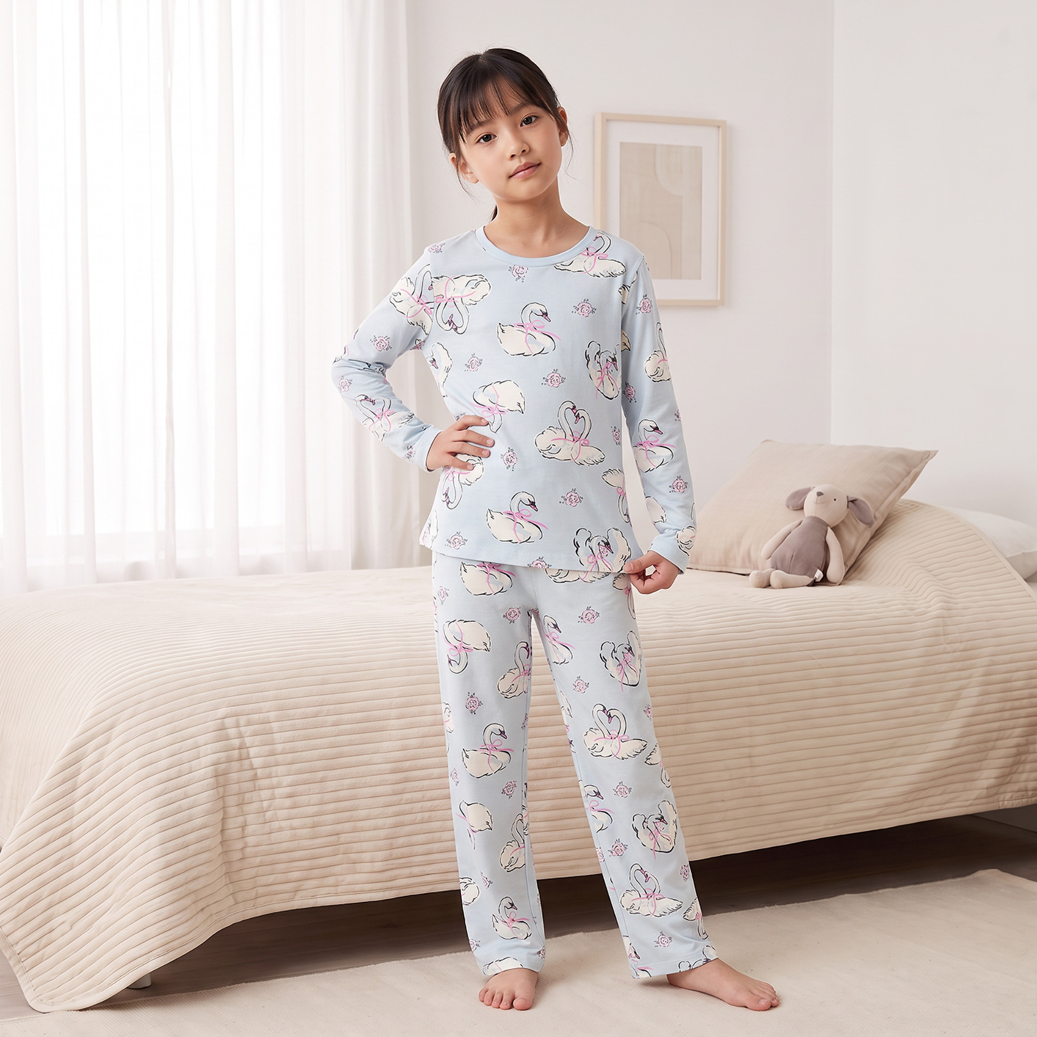 طقم من 2 - طقم بيجاما قطن بياقة ضيقة وأكمام طويلة وطبعات من جونيورز-girls-clothing-nightwear-image-3
