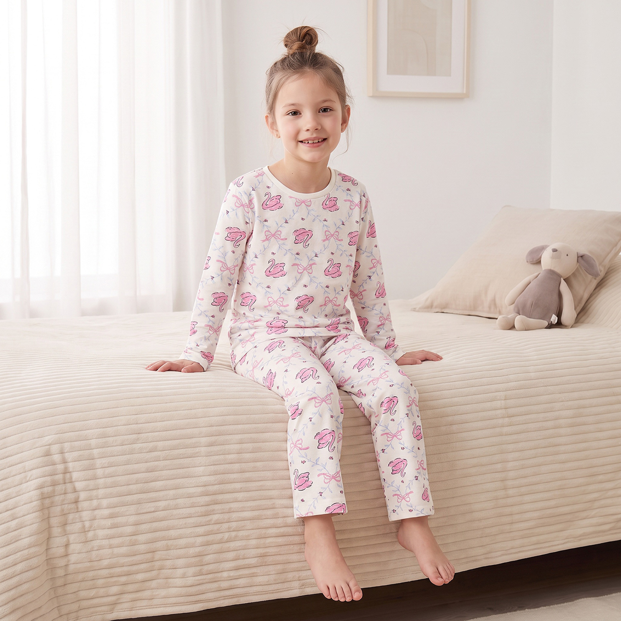 طقم من 2 - طقم بيجاما قطن بياقة ضيقة وأكمام طويلة وطبعات من جونيورز-girls-clothing-nightwear-image-10