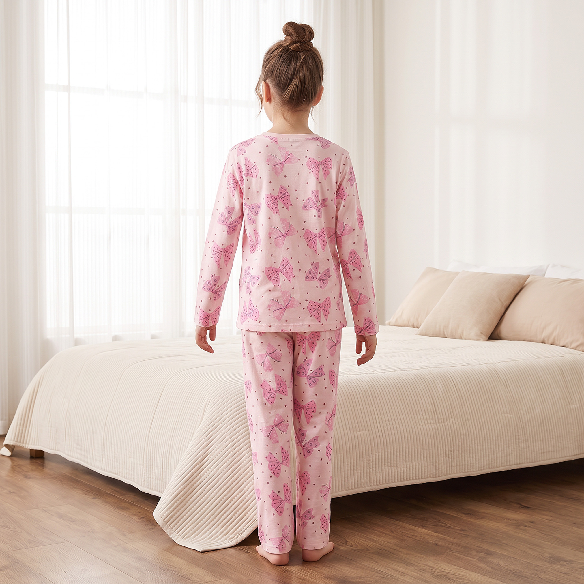 طقم بيجاما قطن بأكمام طويلة وياقة ضيقة وطبعات من جونيورز-girls-clothing-nightwear-image-2