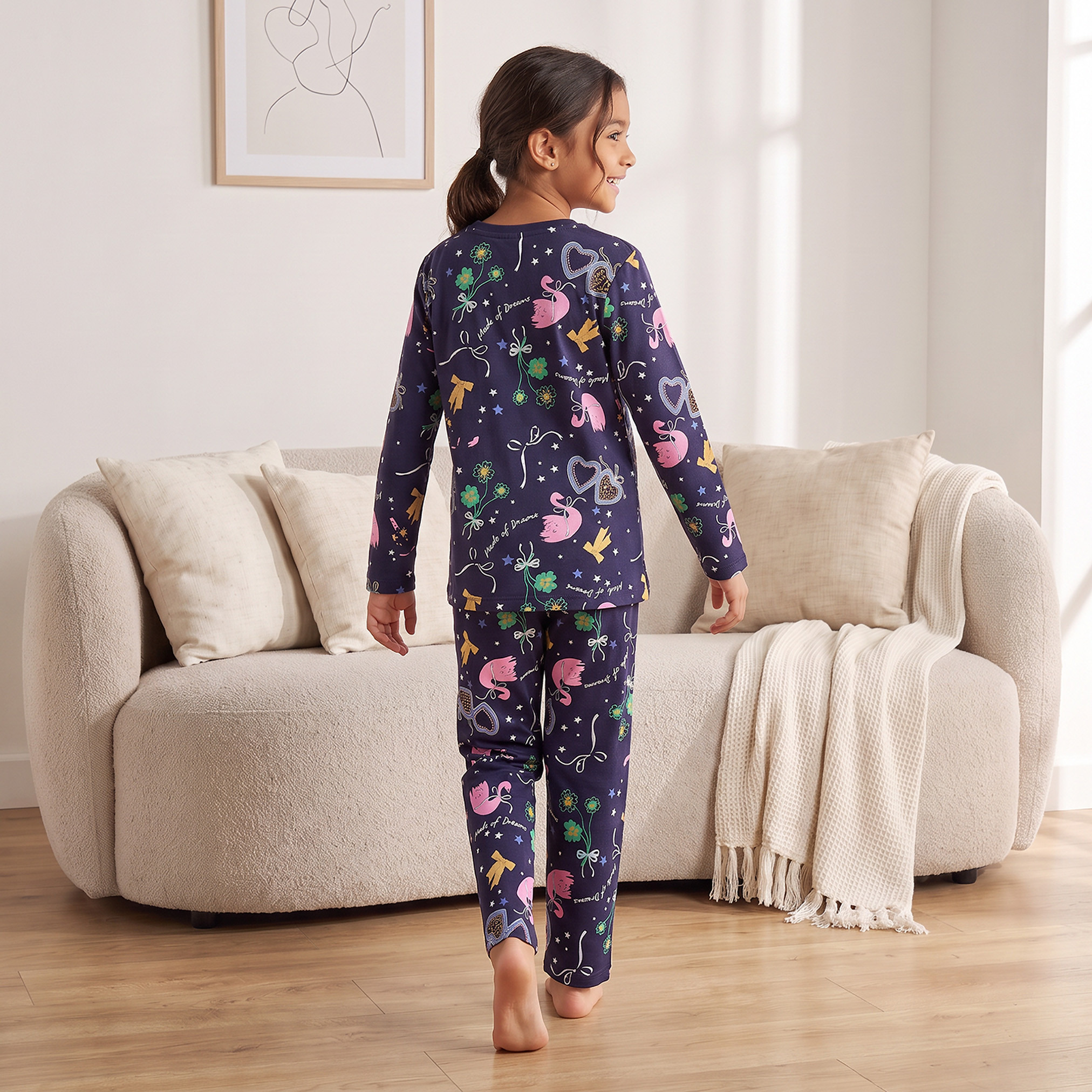 طقم بيجاما قطن بياقة ضيقة وأكمام طويلة وطبعات من جونيورز-girls-clothing-nightwear-image-2