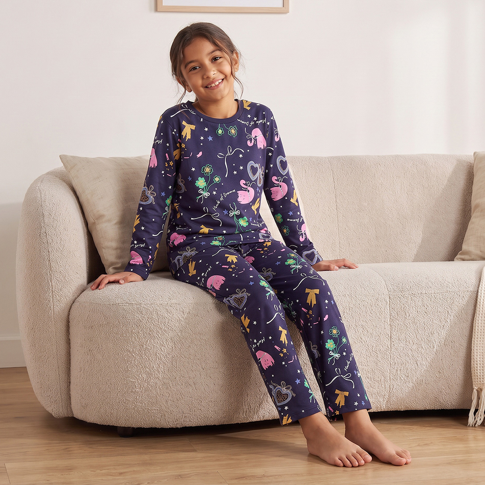 طقم بيجاما قطن بياقة ضيقة وأكمام طويلة وطبعات من جونيورز-girls-clothing-nightwear-image-6