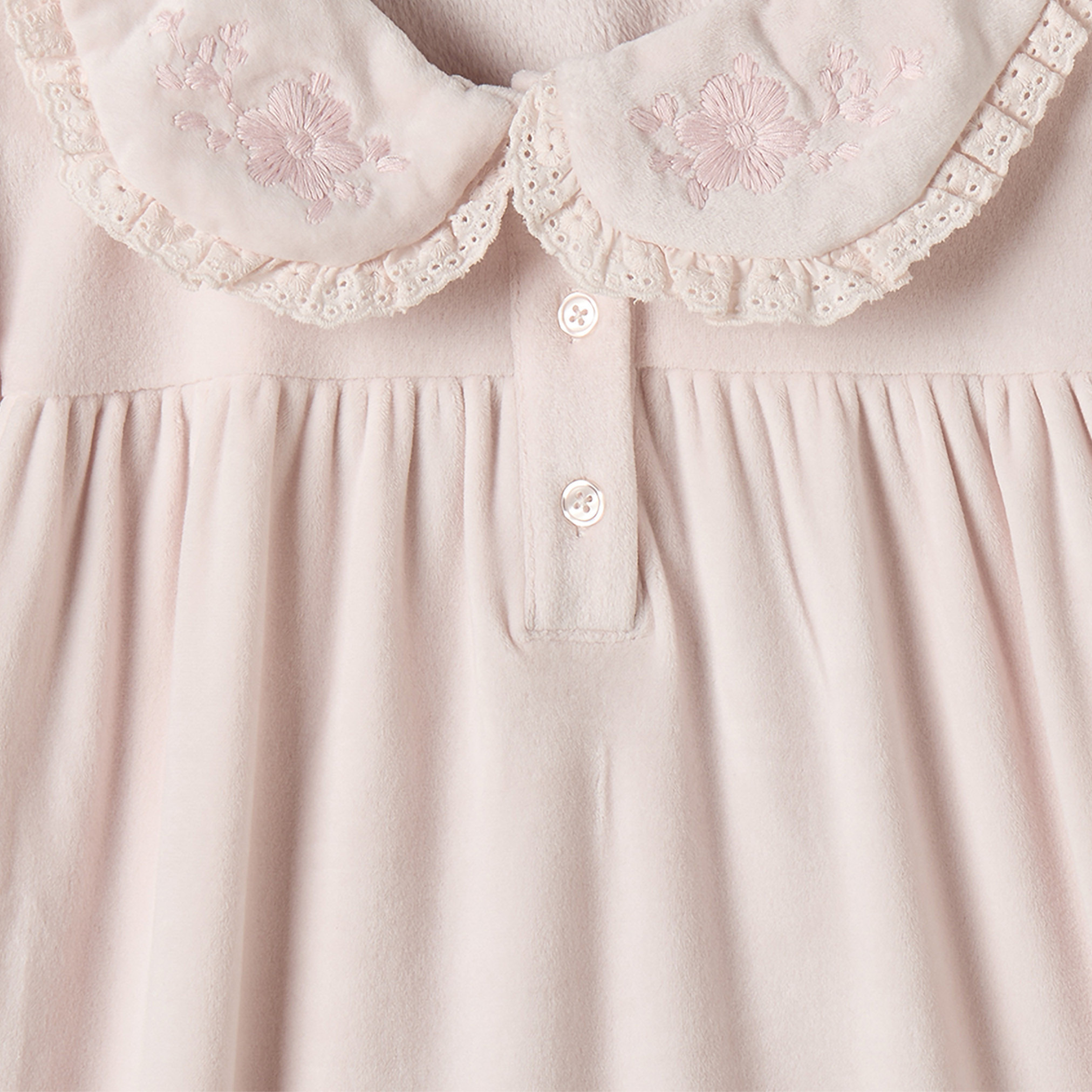 Juniors Cotton Peter Pan Collar Long Sleeves Night Dress with Floral Embroidery-girls-clothing-nightwear-image-3
