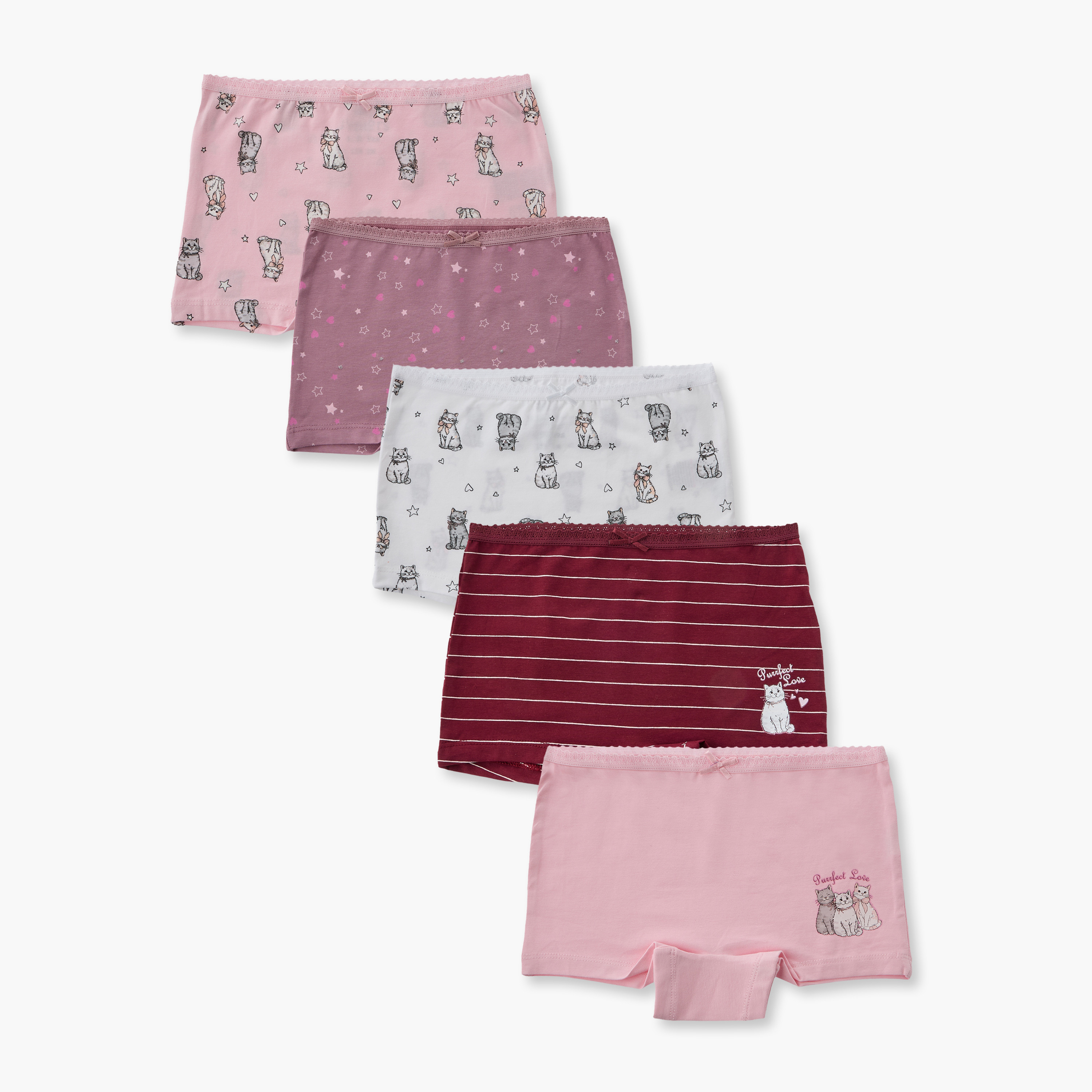 سراويل بوي شورت بطبعات قطة ونجمة من جونيورز - عبوة 5 قطع-girls-clothing-innerwear-panties-image-1