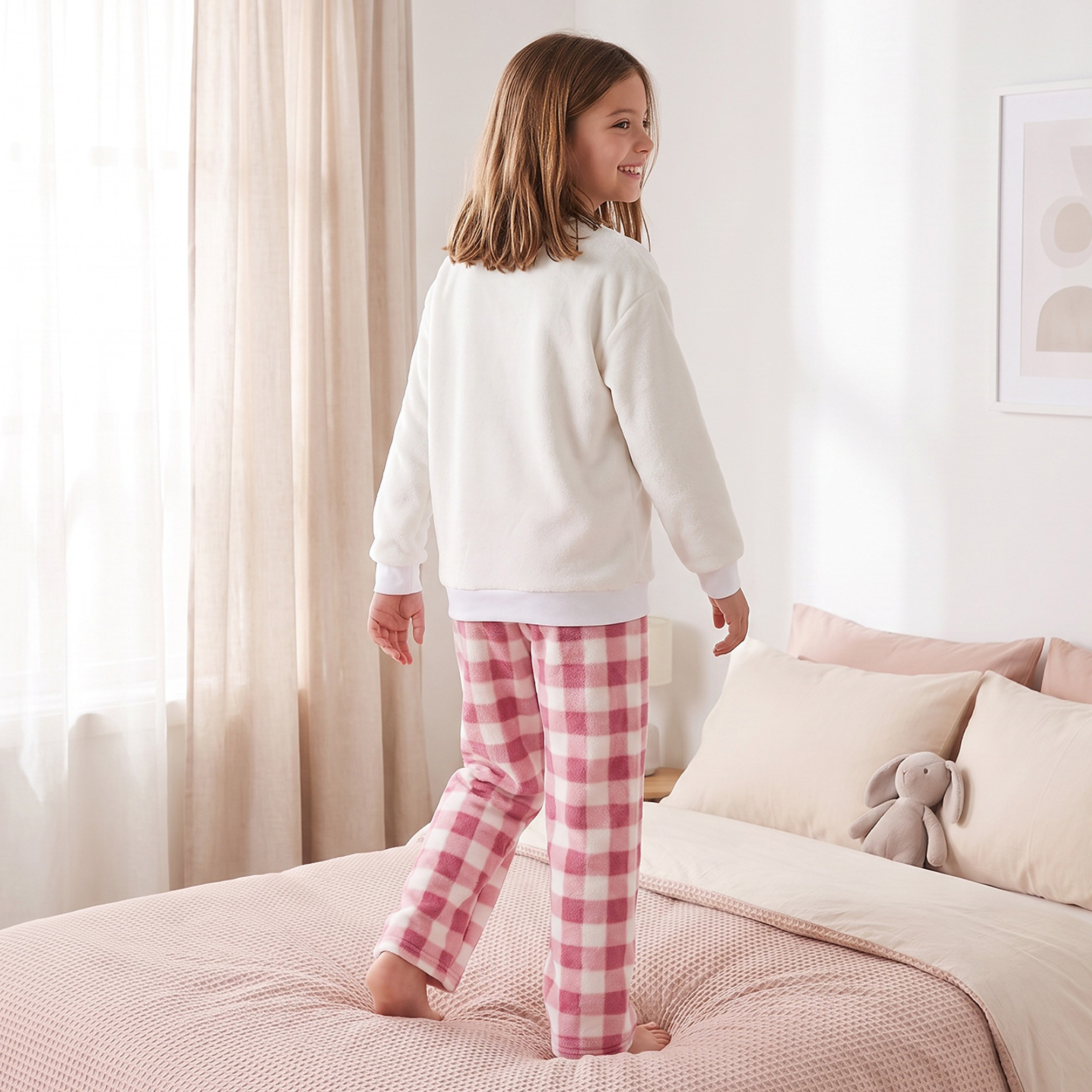 Crew Neck Long Sleeves Pyjama Set with Barbie Logo Embroidery-girls-clothing-nightwear-image-4