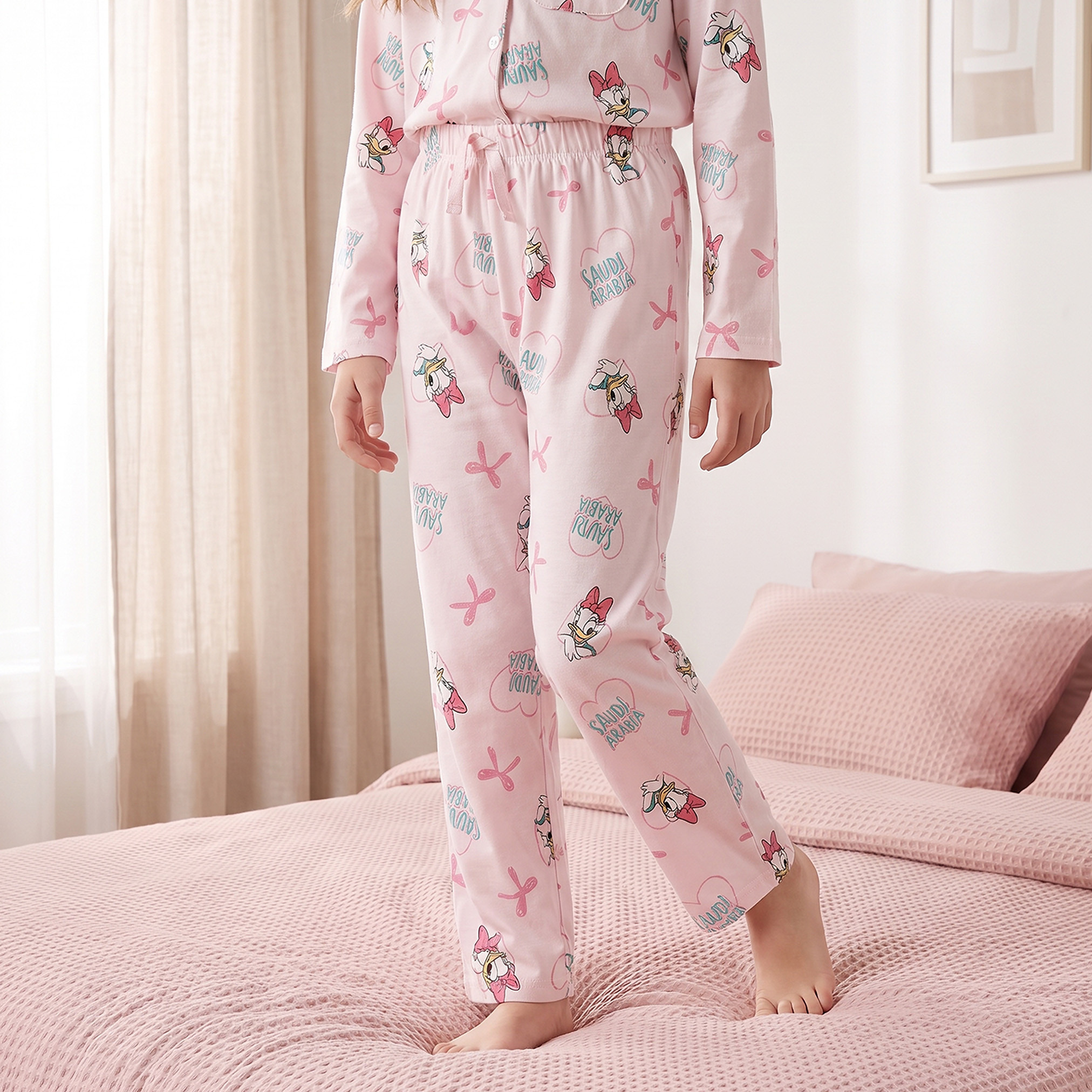 Disney Cotton Collared Long Sleeves Pyjama Set with Daisy Duck Print-girls-clothing-nightwear-image-3