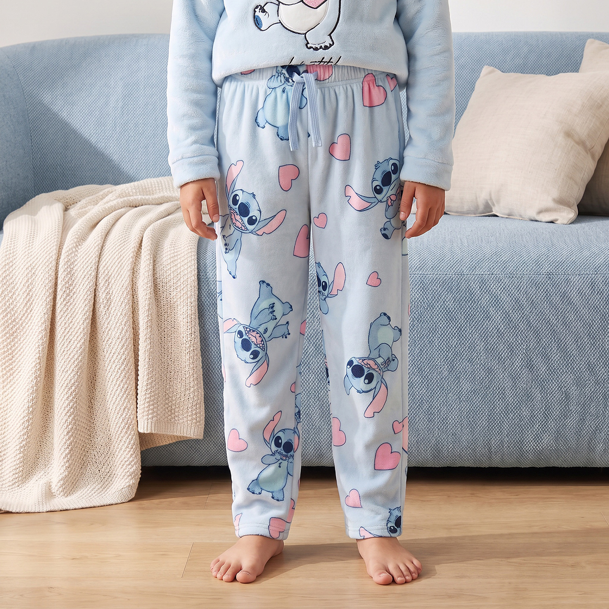 طقم بيجاما قطن بقبعة وأكمام طويلة وطبعات ستيتش-girls-clothing-nightwear-image-4