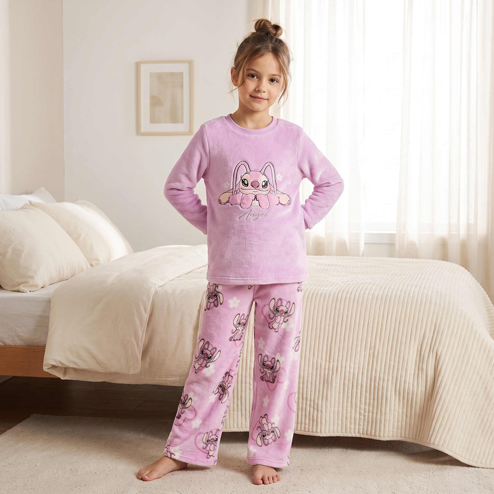 طقم بيجاما بطبعات آنجل وياقة ضيقة وأكمام طويلة من ديزني-girls-clothing-nightwear-image-1
