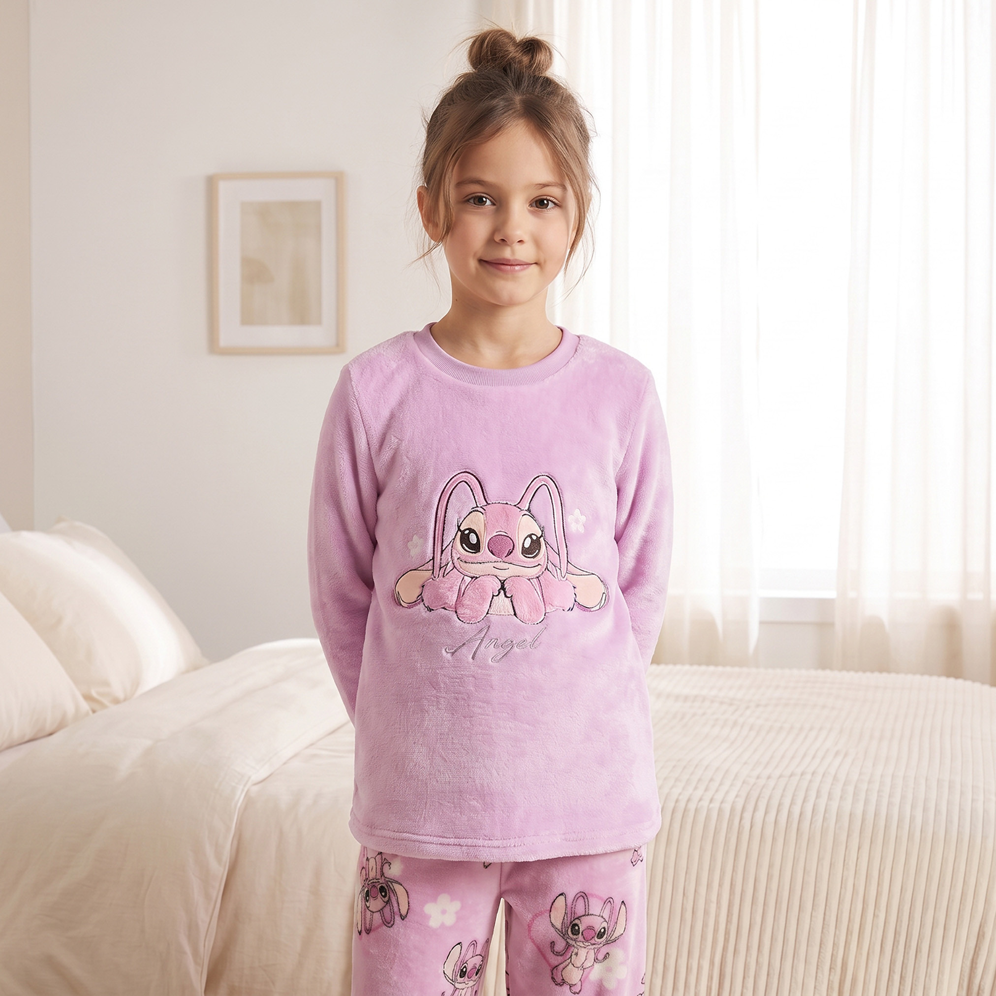 طقم بيجاما بطبعات آنجل وياقة ضيقة وأكمام طويلة من ديزني-girls-clothing-nightwear-image-3