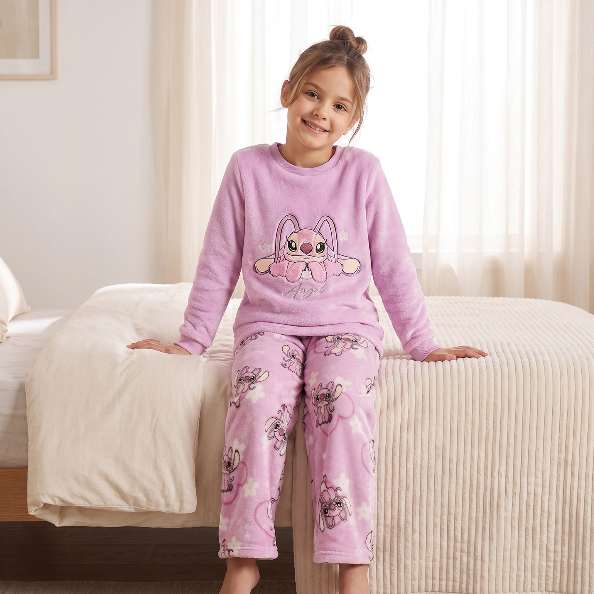 طقم بيجاما بطبعات آنجل وياقة ضيقة وأكمام طويلة من ديزني-girls-clothing-nightwear-image-6