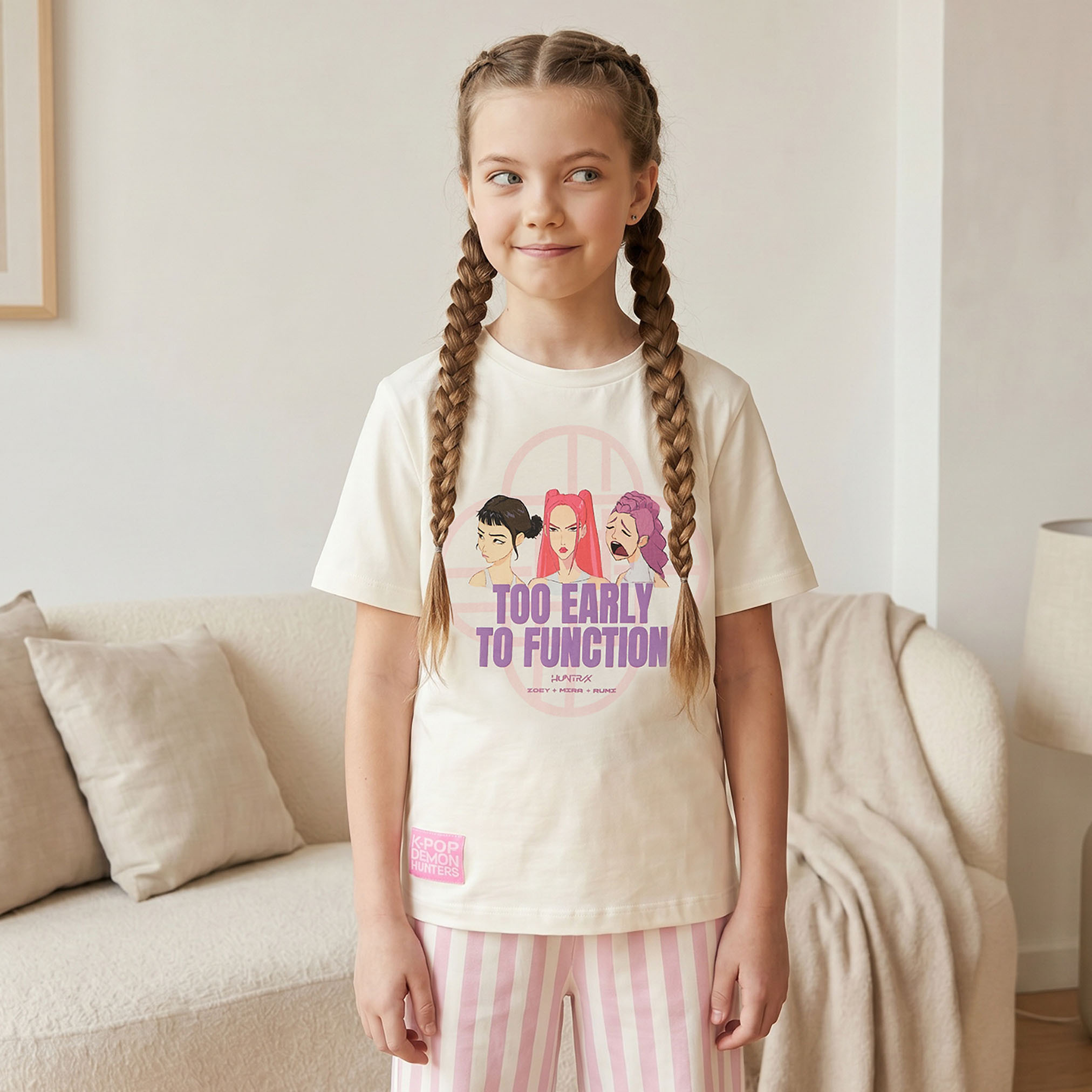 Netflix Cotton Crew Neck Short Sleeves Pyjama Set with KPop Demon Hunters Print-girls-clothing-nightwear-image-2