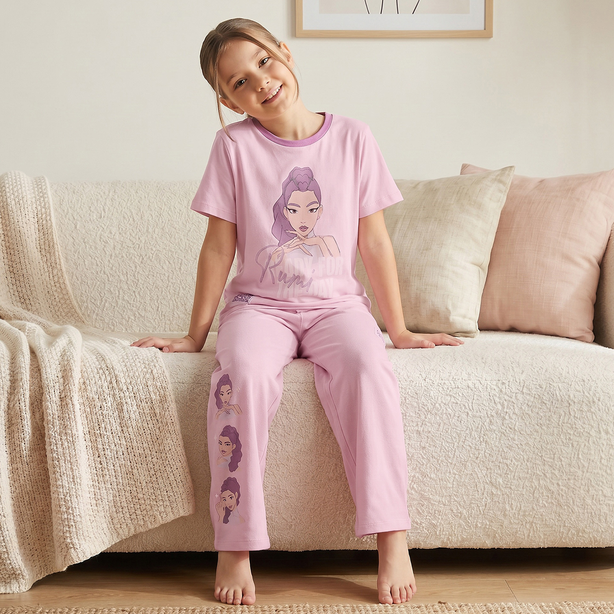 Netflix Cotton Crew Neck Short Sleeves Pyjama Set with KPop Demon Hunters Print-girls-clothing-nightwear-image-7