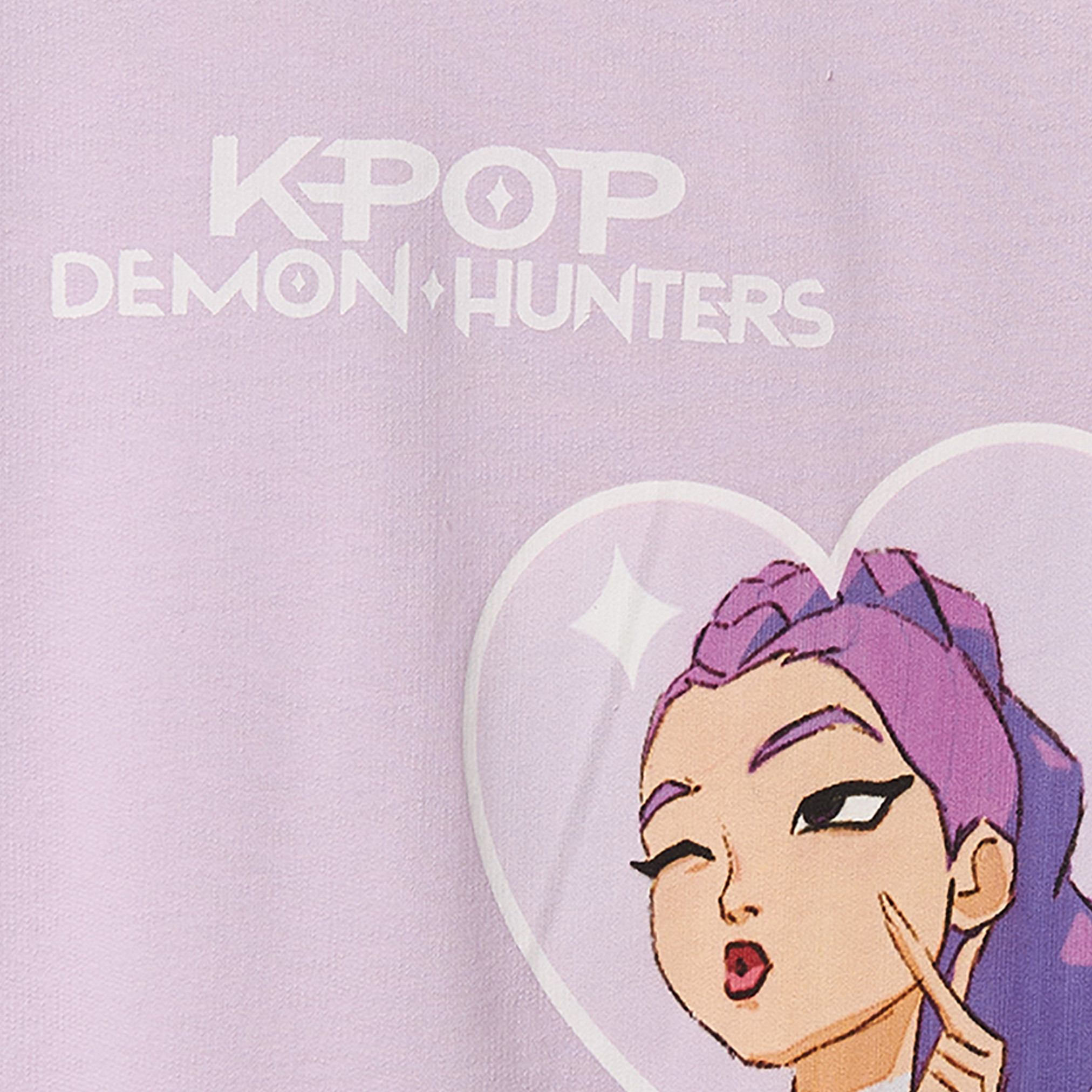 Netflix Cotton Round Neck Short Sleeves Sleepshirt with KPop Demon Hunters Print-girls-clothing-nightwear-image-4
