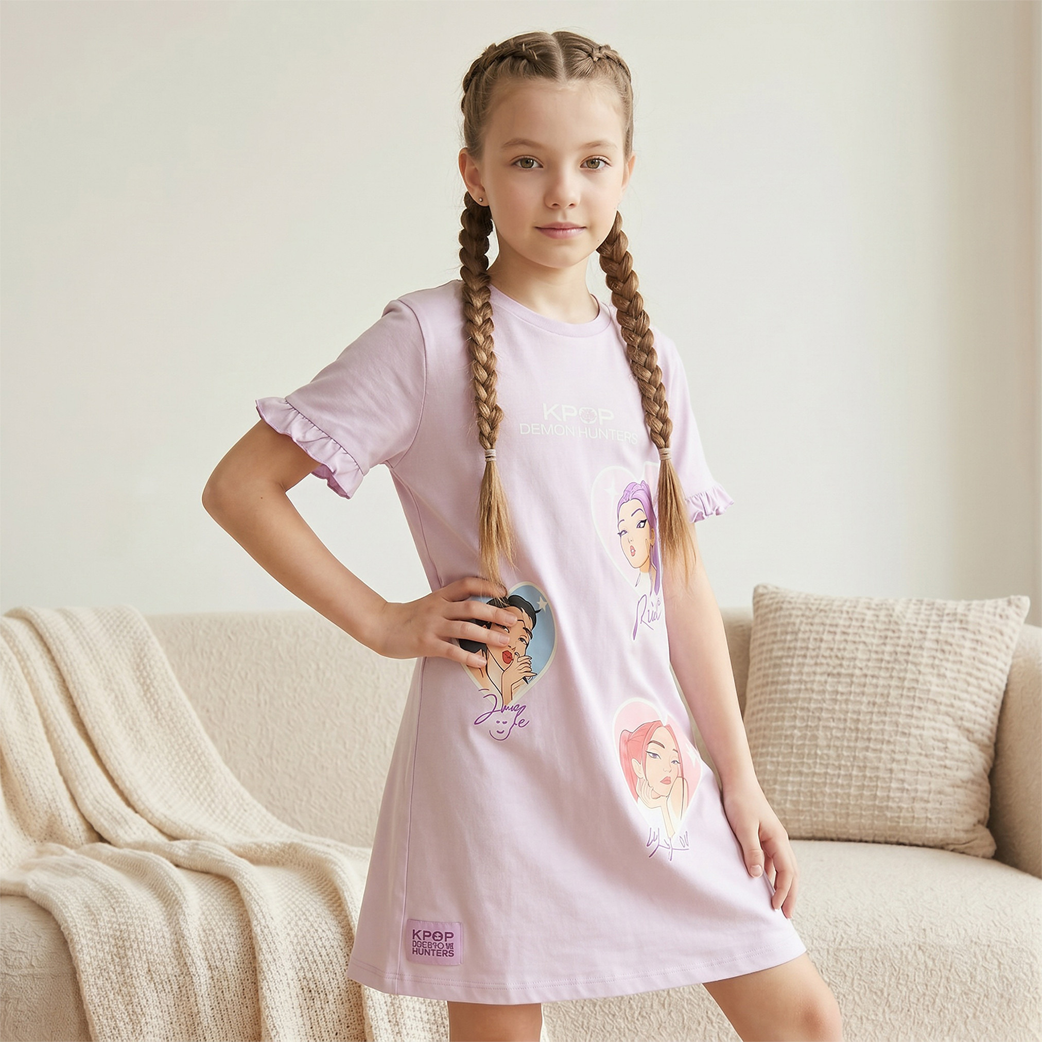 Netflix Cotton Round Neck Short Sleeves Sleepshirt with KPop Demon Hunters Print-girls-clothing-nightwear-image-6