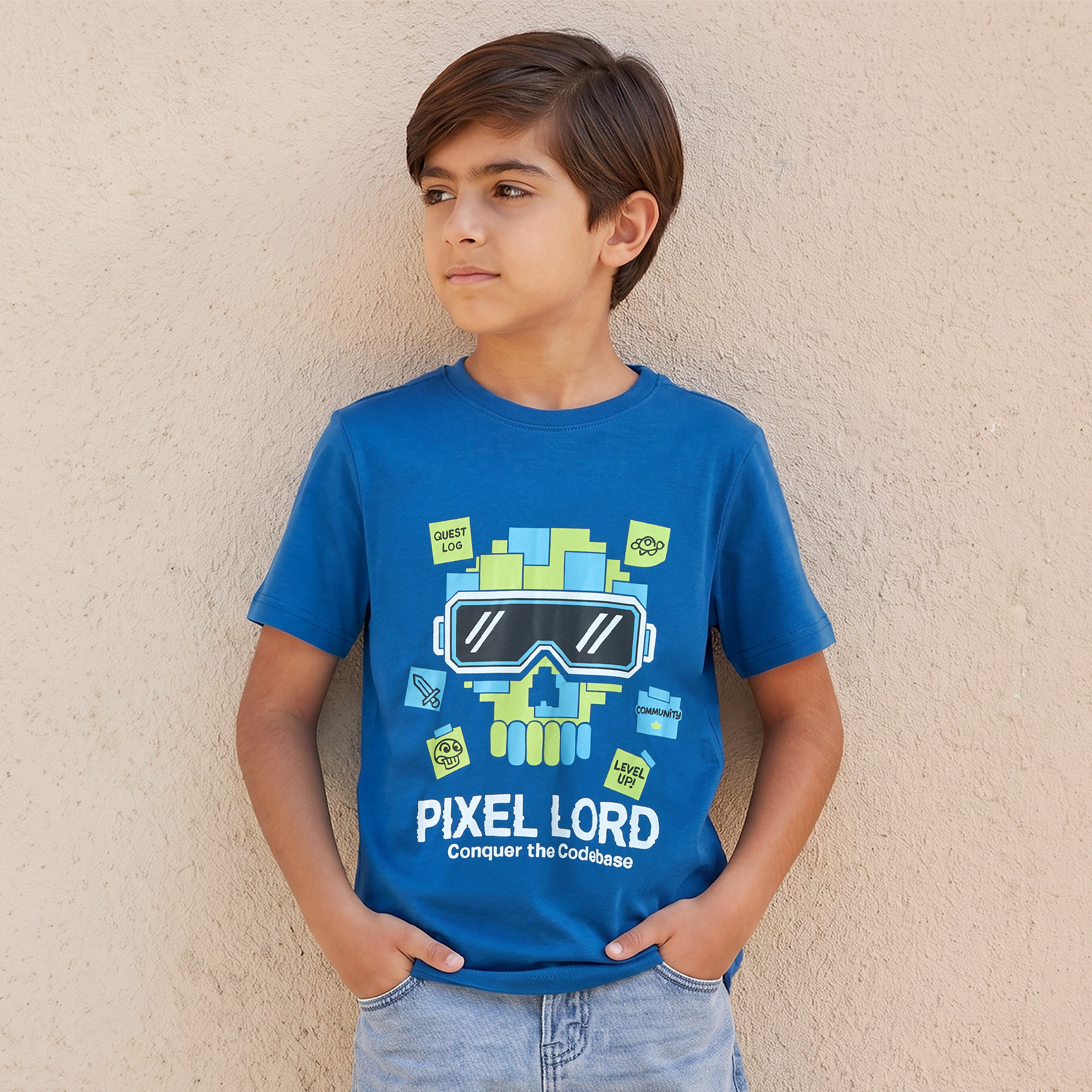 تيشيرت بياقة ضيقة وأكمام قصيرة وطبعات من جونيورز-boys-clothing-tshirtsandpolos-image-1