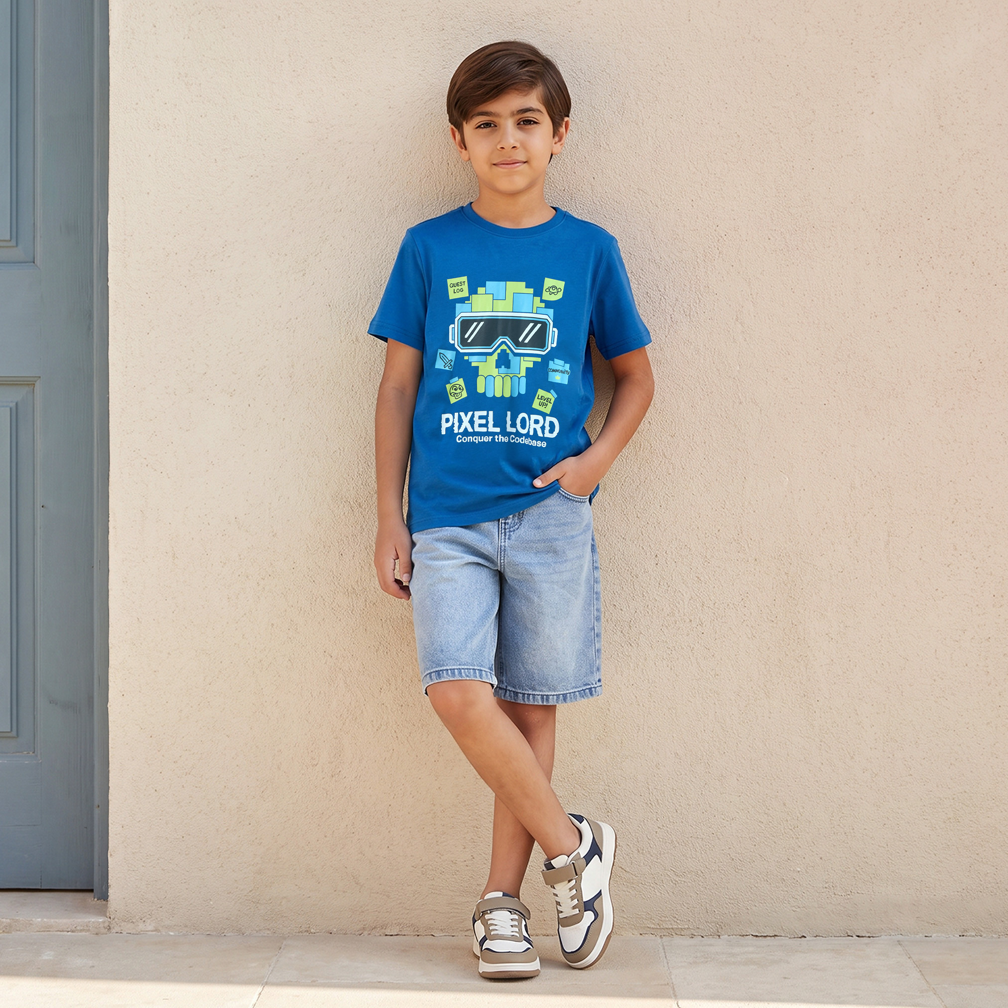 تيشيرت بياقة ضيقة وأكمام قصيرة وطبعات من جونيورز-boys-clothing-tshirtsandpolos-image-2