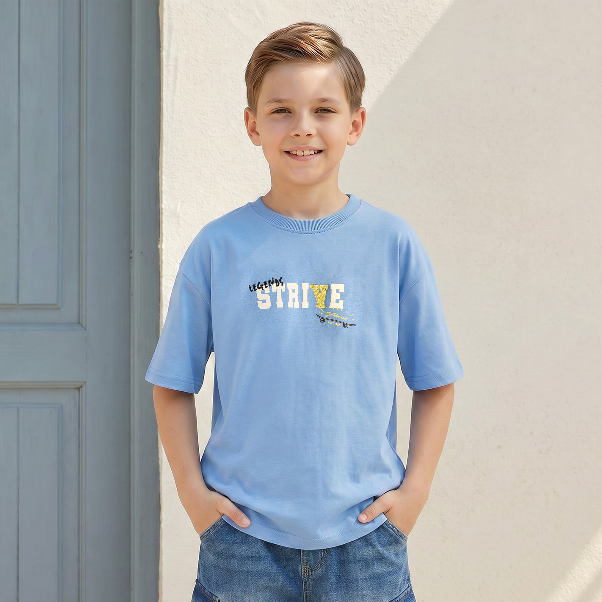 تيشيرت بياقة ضيقة وأكمام قصيرة وطبعات من جونيورز-boys-clothing-tshirtsandpolos-image-1