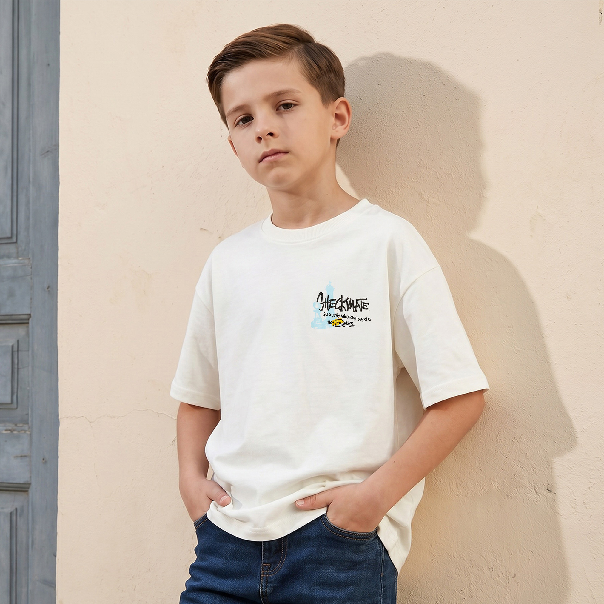 Juniors Crew Neck Short Sleeves T-shirt with Chess Print-boys-clothing-tshirtsandpolos-image-1