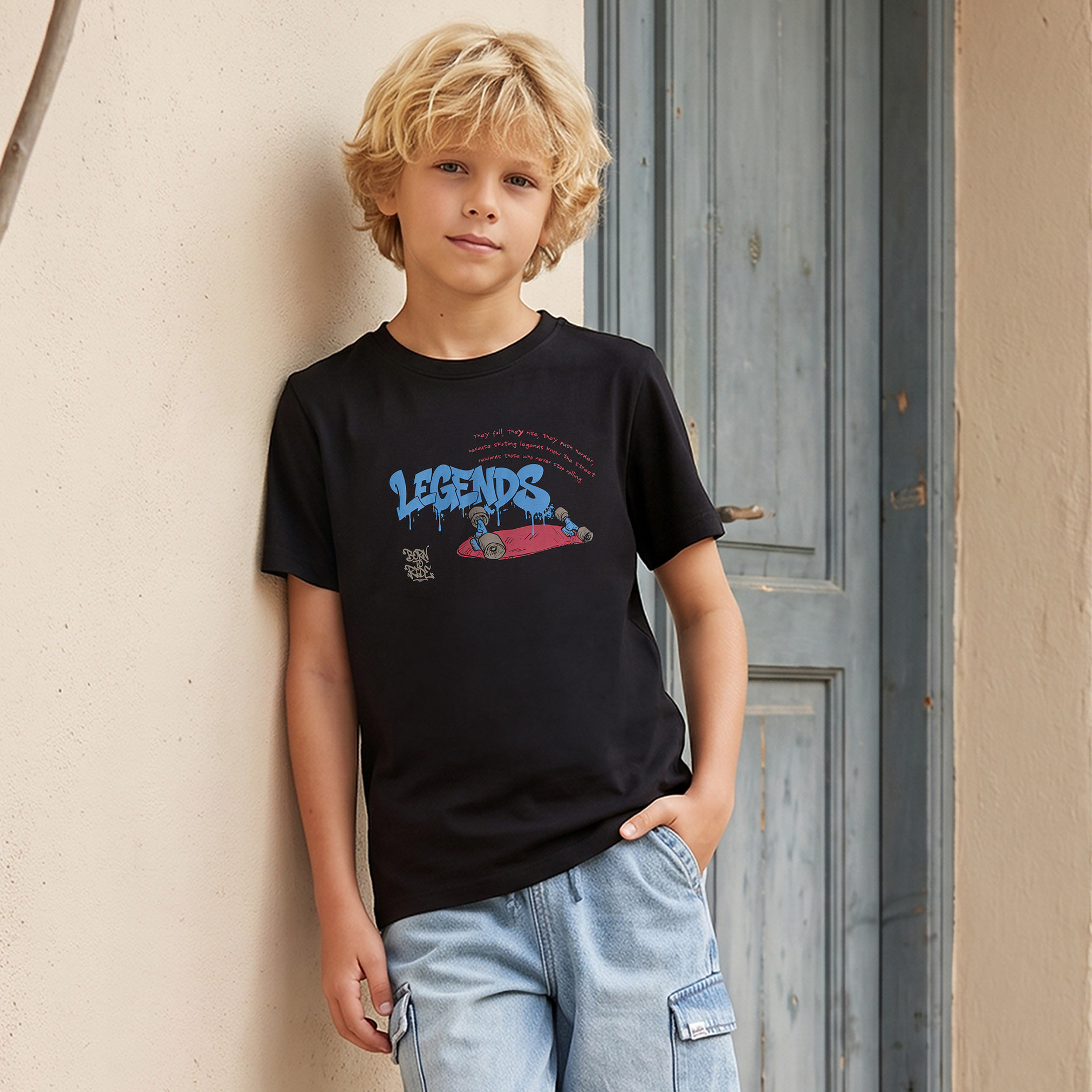 Juniors Crew Neck Short Sleeves T-shirt with Graphic Print-boys-clothing-tshirtsandpolos-image-1