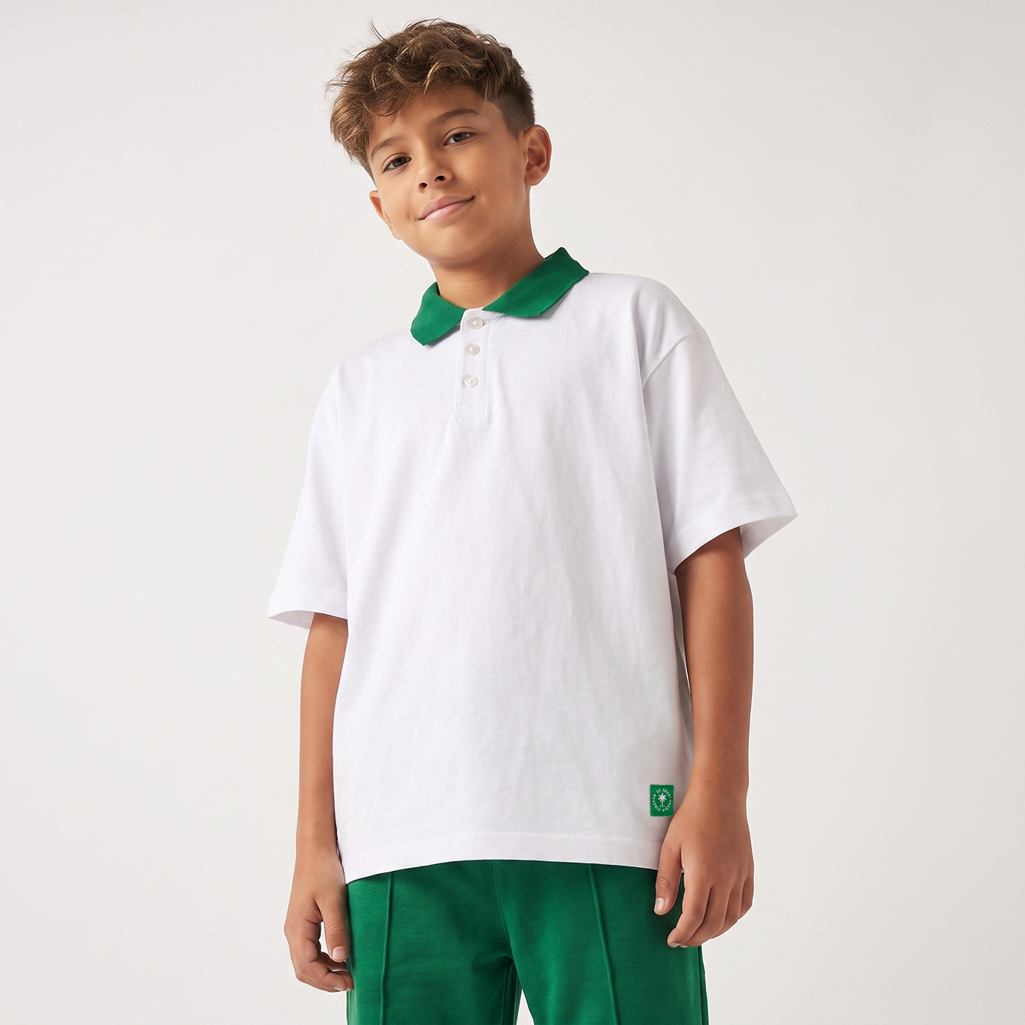 Juniors Polo Neck Short Sleeves T-shirt with KSA National Day Print-boys-clothing-tshirtsandpolos-image-1