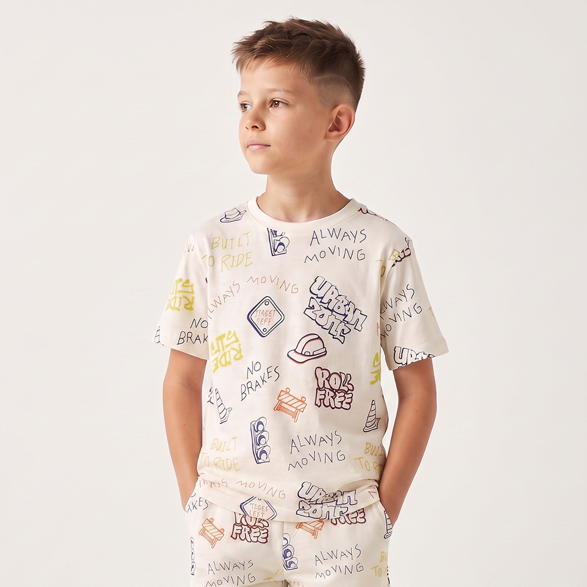 Juniors Crew Neck Short Sleeves T-shirt with Slogan Print-boys-clothing-tshirtsandpolos-image-1