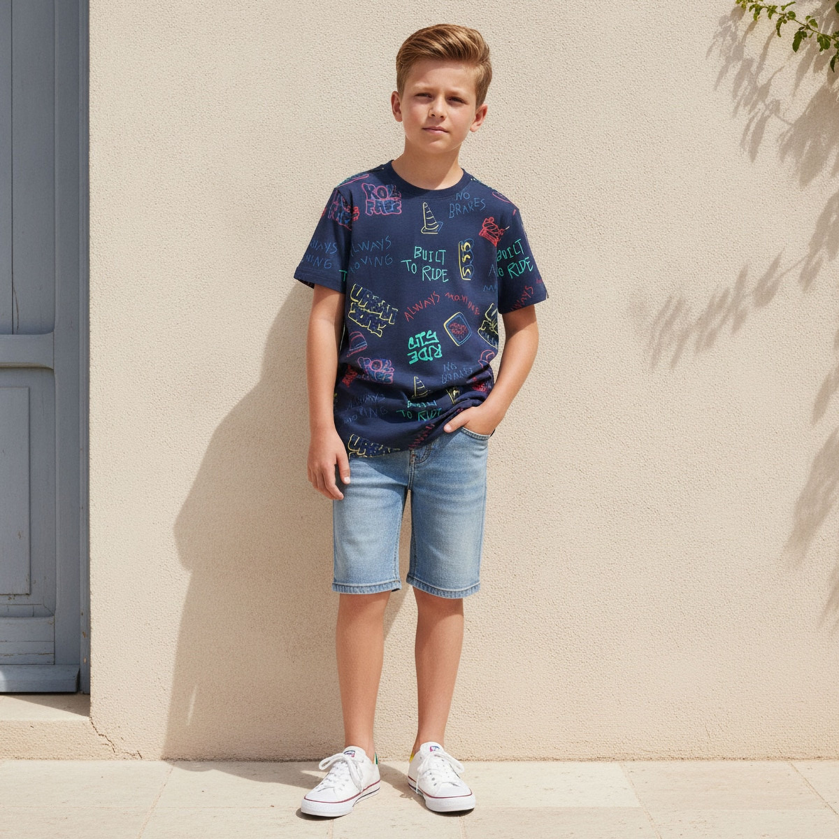 Juniors Crew Neck Short Sleeves T-shirt with Graffiti Print-boys-clothing-tshirtsandpolos-image-2