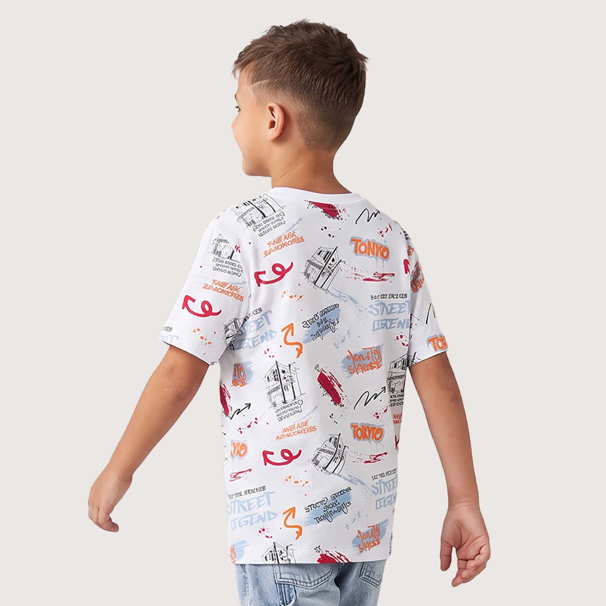 تيشيرت بياقة مستديرة وأكمام قصيرة بطبعة نص من جونيورز-boys-clothing-tshirtsandpolos-image-3