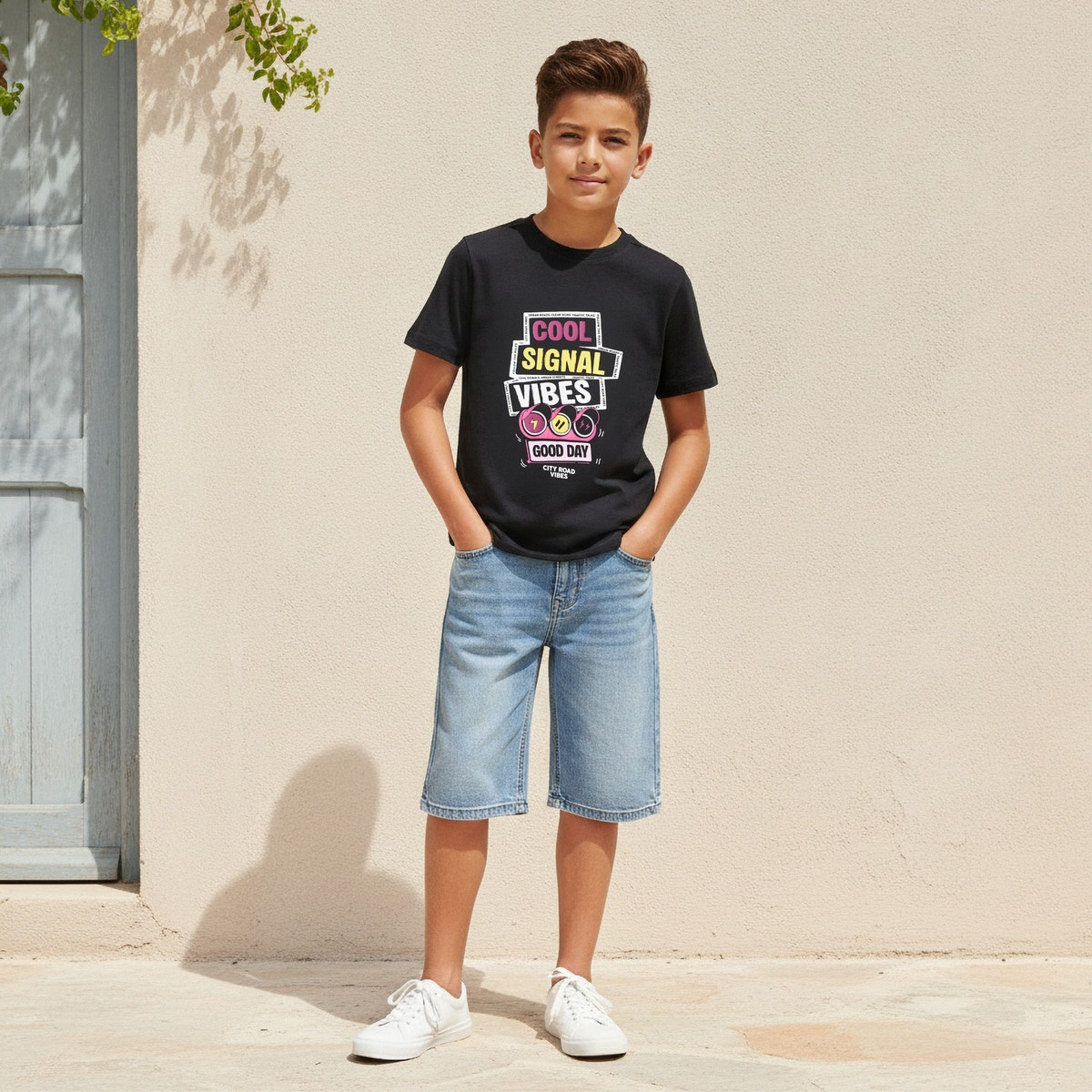 تيشيرت بياقة ضيقة وأكمام قصيرة وطبعات جرافيك من جونيورز-boys-clothing-tshirtsandpolos-image-2